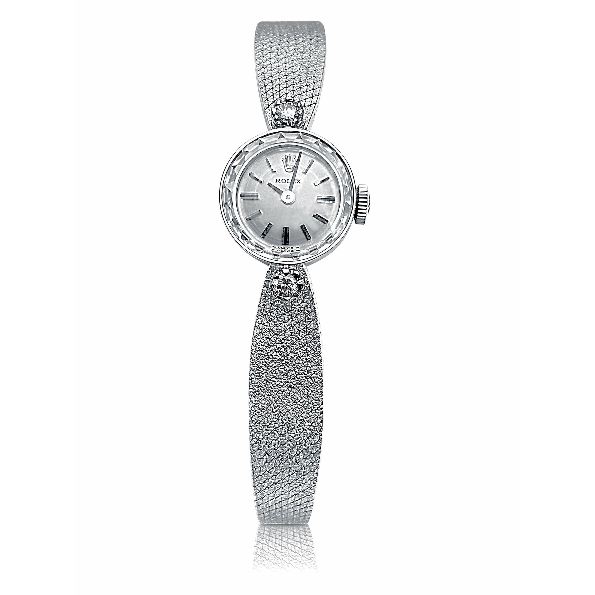 1950 Rolex Ladies Gold 15mm Rolex in 14k White Gold champagne textured integral strap watch-watch-ASSAY