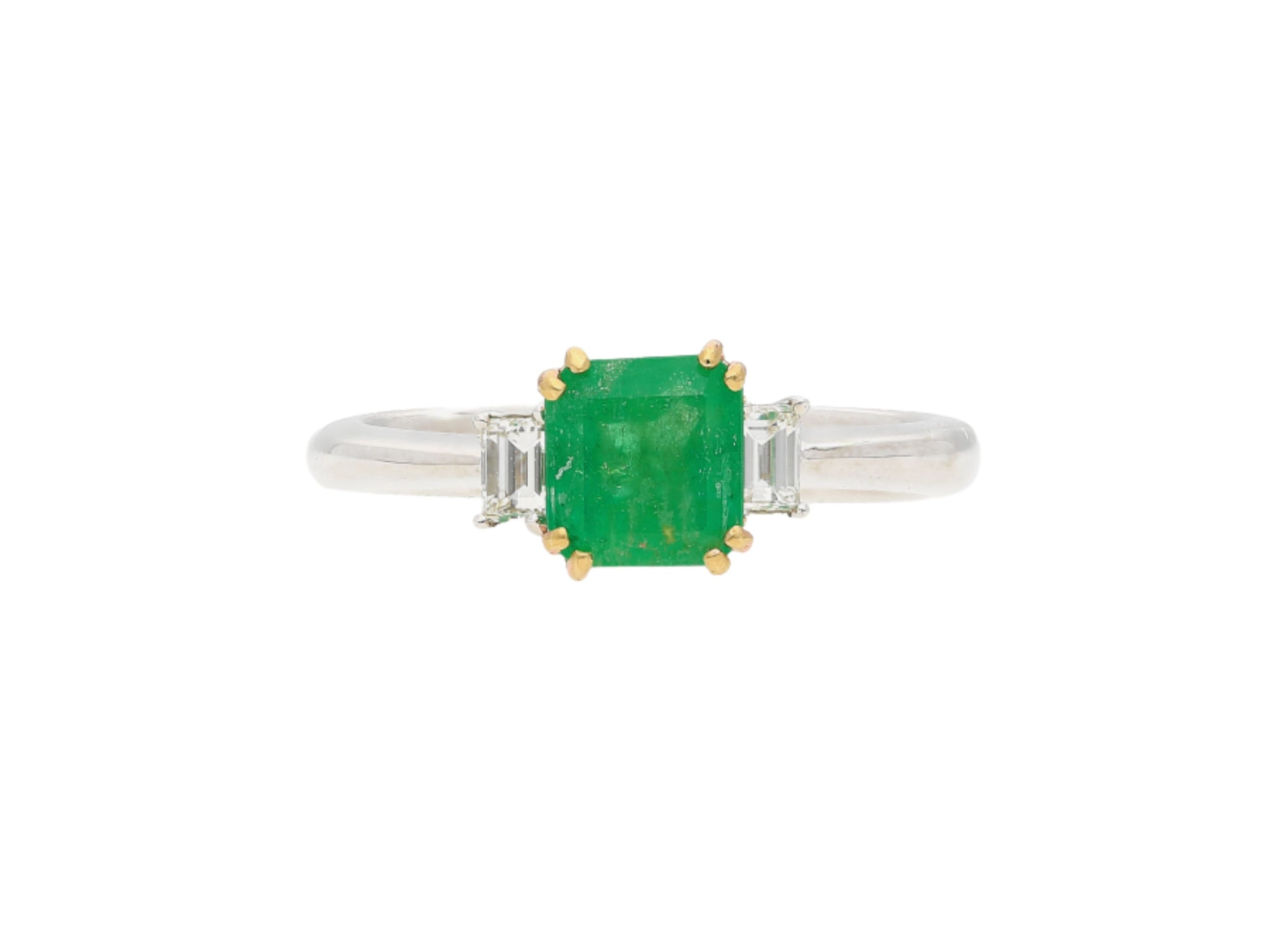 1.20 Carat Colombian Emerald and Baguette Diamond 3-Stone Ring-Rings-ASSAY