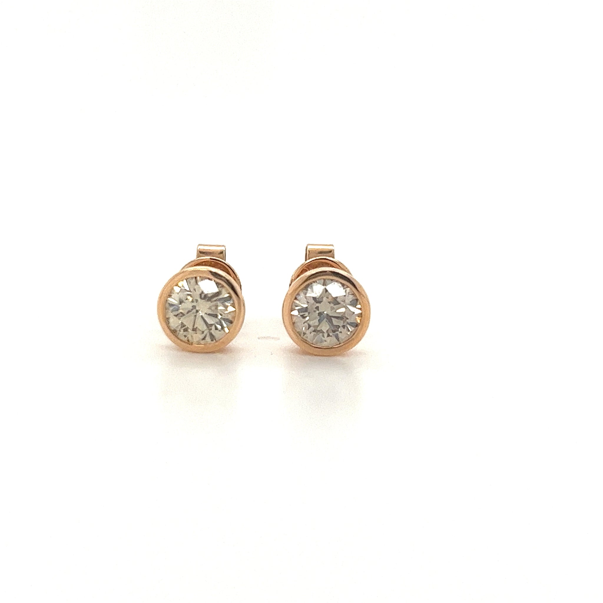 1.5 Carat TW Natural Round Diamond Stud Earrings in Bezel set Rose Gold-Diamond Earrings-ASSAY