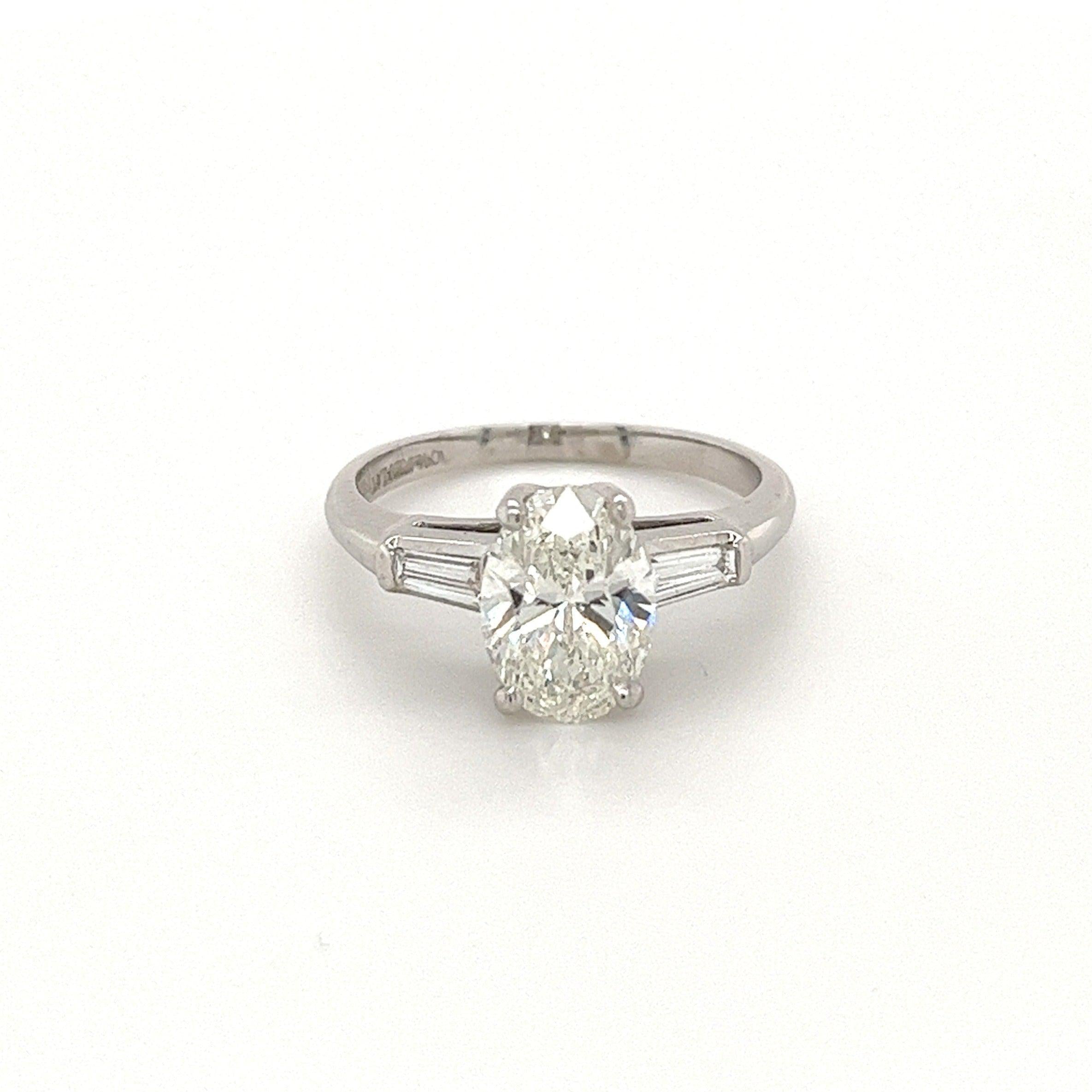 1.68 Carat Oval Cut Lab Grown Diamond in Platinum Ring With Baguette Side Stones-Rings-ASSAY