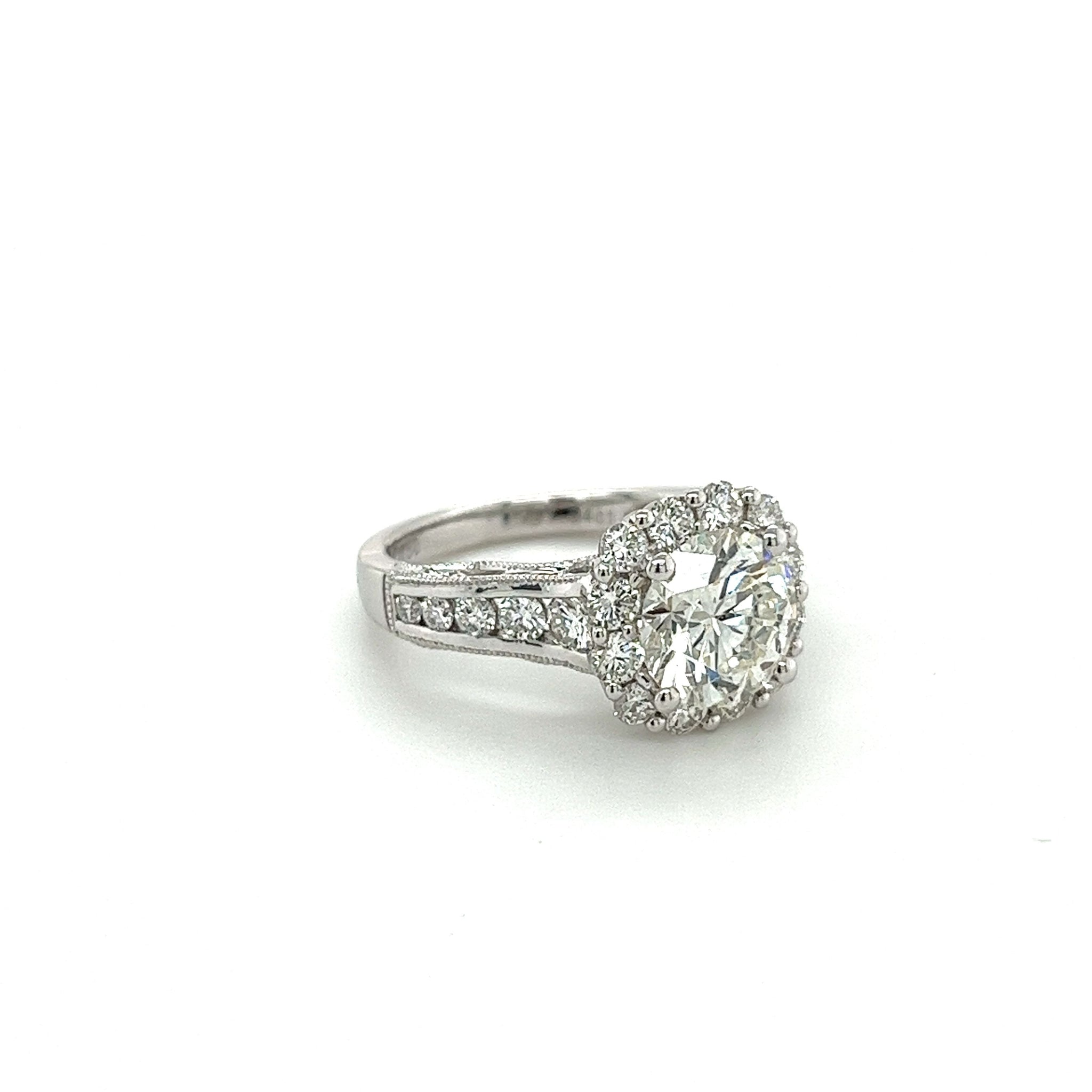 2.16 Carat Natural Round Diamond Ring & Diamond Halo with Diamond Side Stones-Diamond Ring-ASSAY