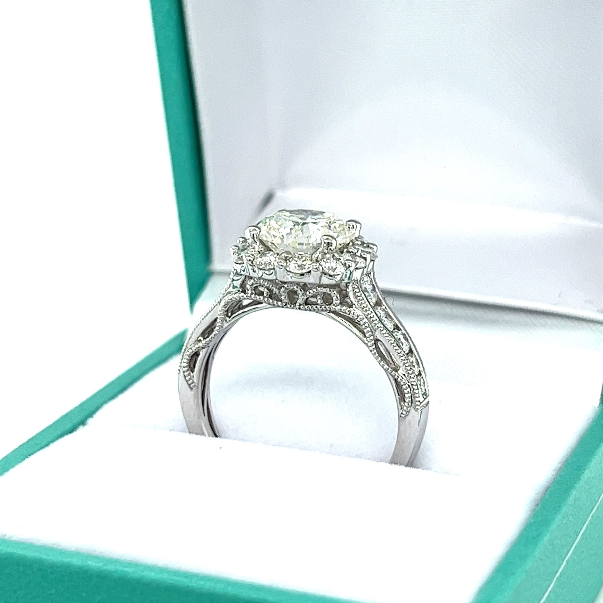 2.16 Carat Natural Round Diamond Ring & Diamond Halo with Diamond Side Stones-Diamond Ring-ASSAY