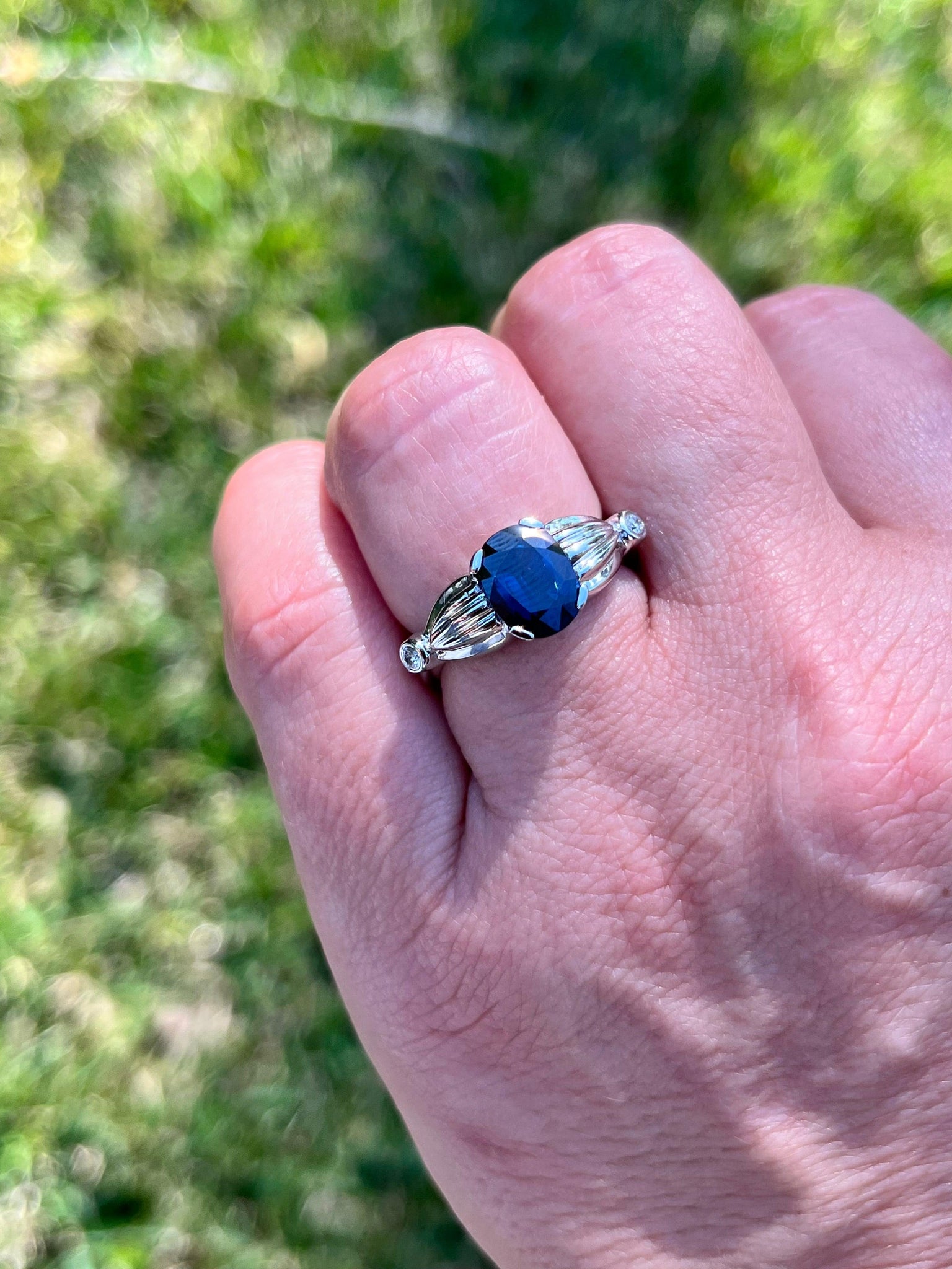 2.50 Carat Oval Cut Blue Sapphire in 14k White Gold Ring-ASSAY-ASSAY