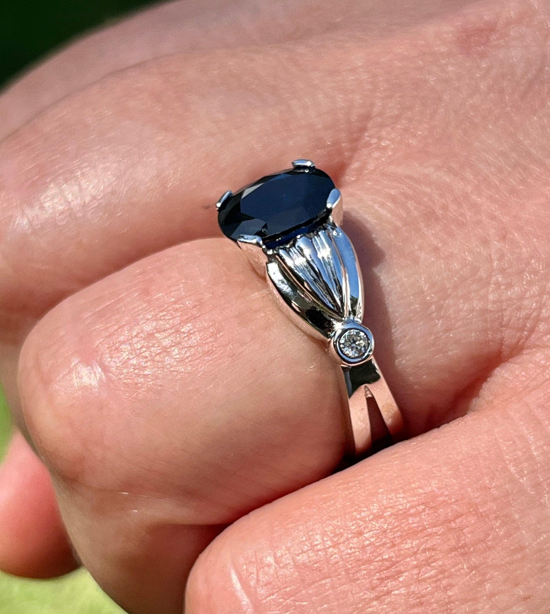 2.50 Carat Oval Cut Blue Sapphire in 14k White Gold Ring-ASSAY-ASSAY