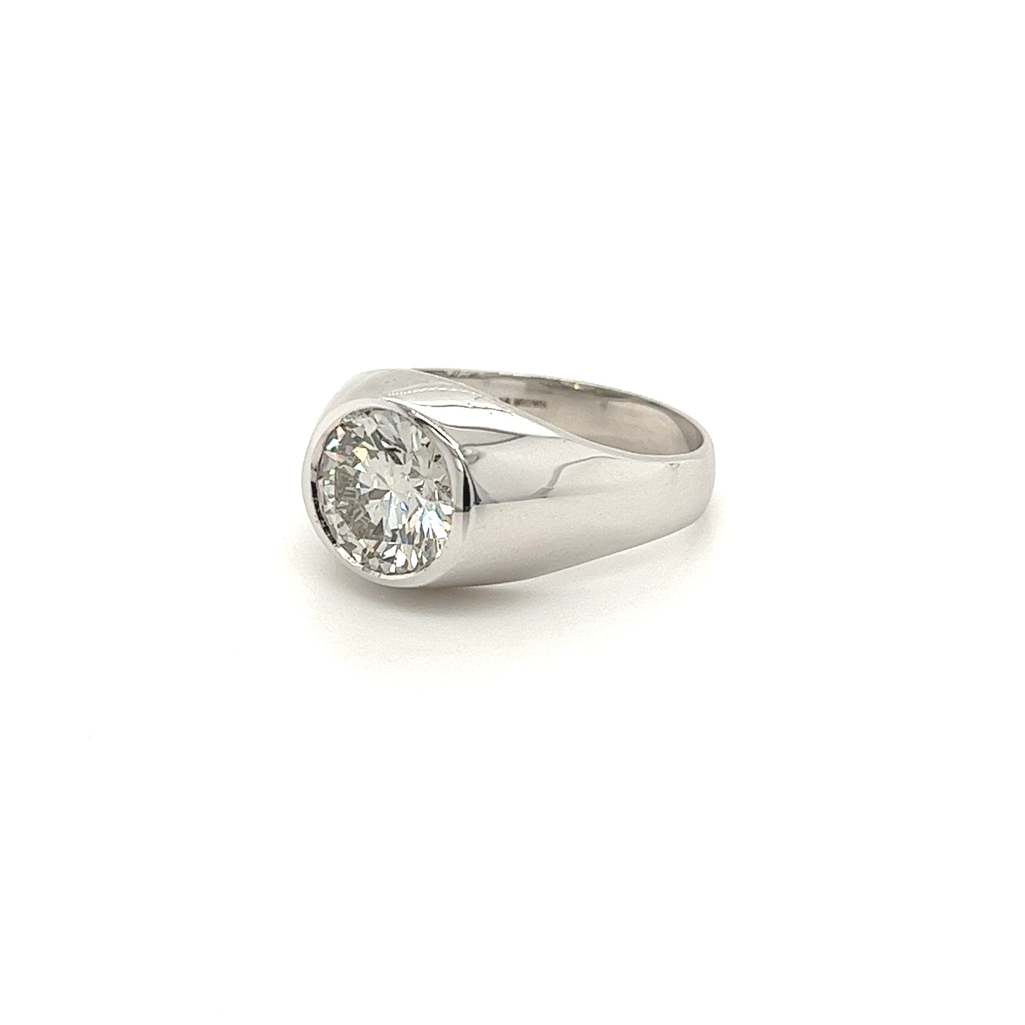 2.6 Carat Round Cut Diamond in 14K White Gold Bezel Set Mens Solitaire Ring-Rings-ASSAY