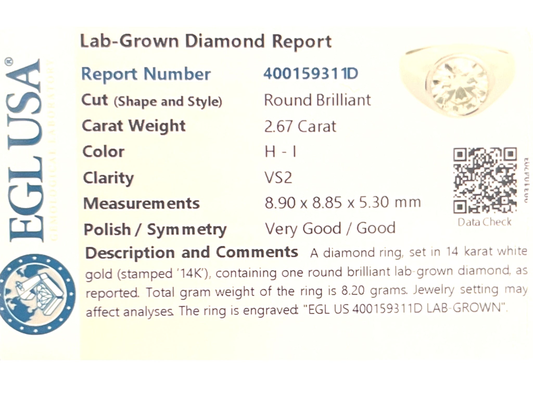 2.6 Carat Round Cut Diamond in 14K White Gold Bezel Set Mens Solitaire Ring-Rings-ASSAY