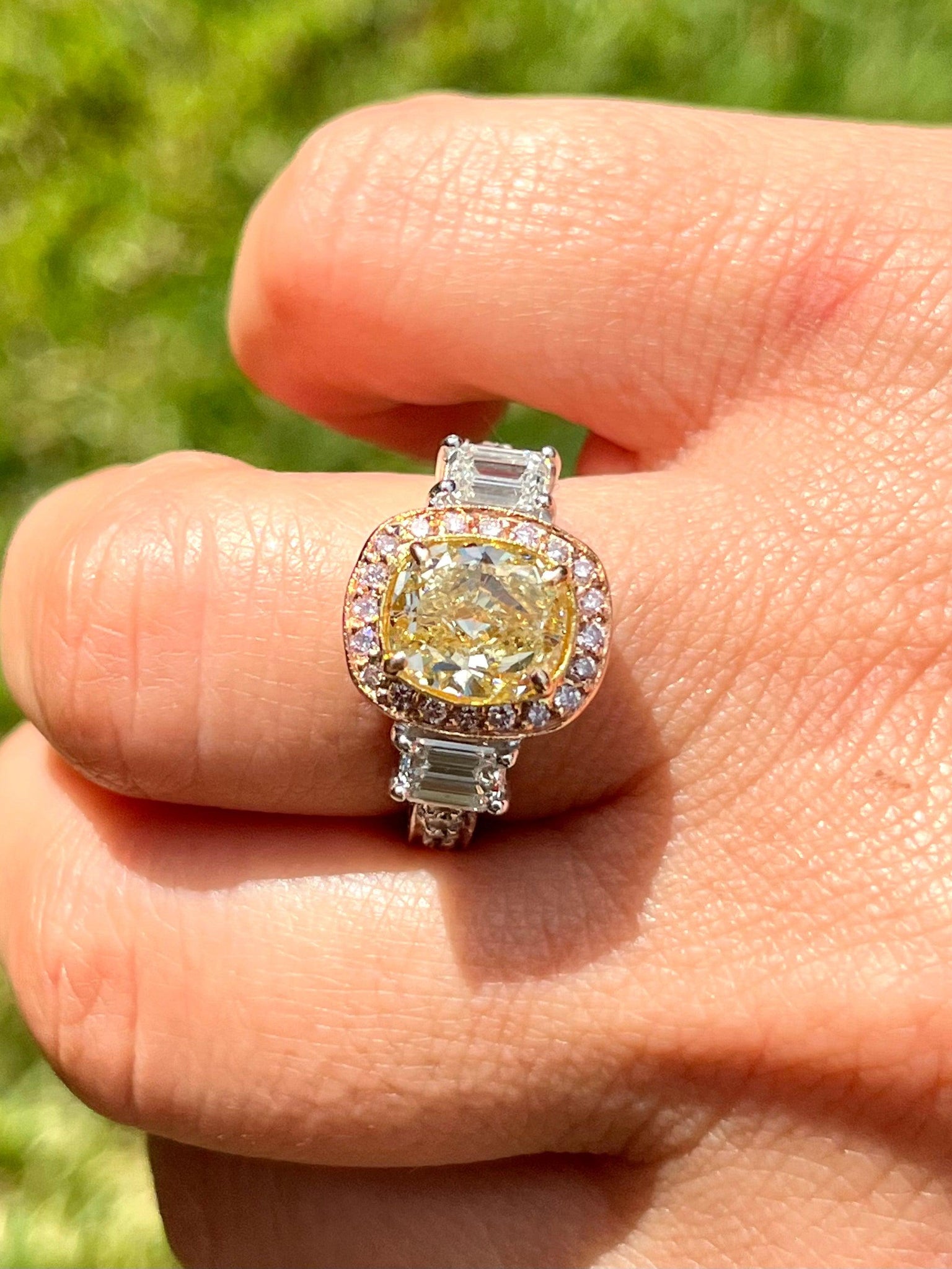 2.85 Carat GIA certified Yellow Cushion Diamond in Art Deco Style Ring - Rings