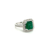 3 Carat Colombian Emerald in 18K White Gold Ring & Round Cut Diamond Halo-Emerald Ring-ASSAY