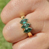 3-Stone Marquise Cut Emerald in 14k Solid Yellow Gold Ring - ASSAY