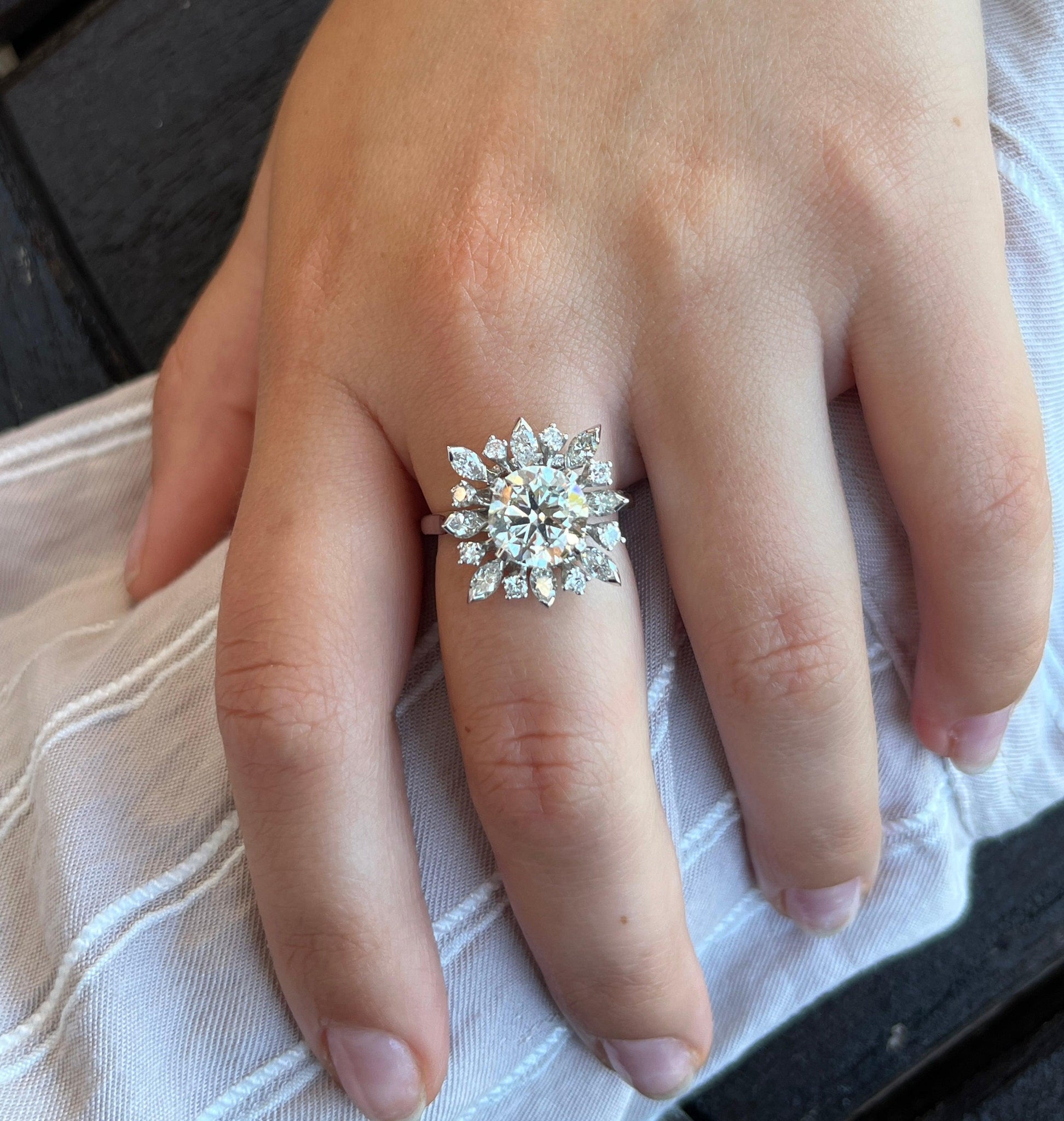 3.01 Carat Round Cut Lab Grown Diamond Ring With Marquise Cut Diamond Halo-Rings-ASSAY