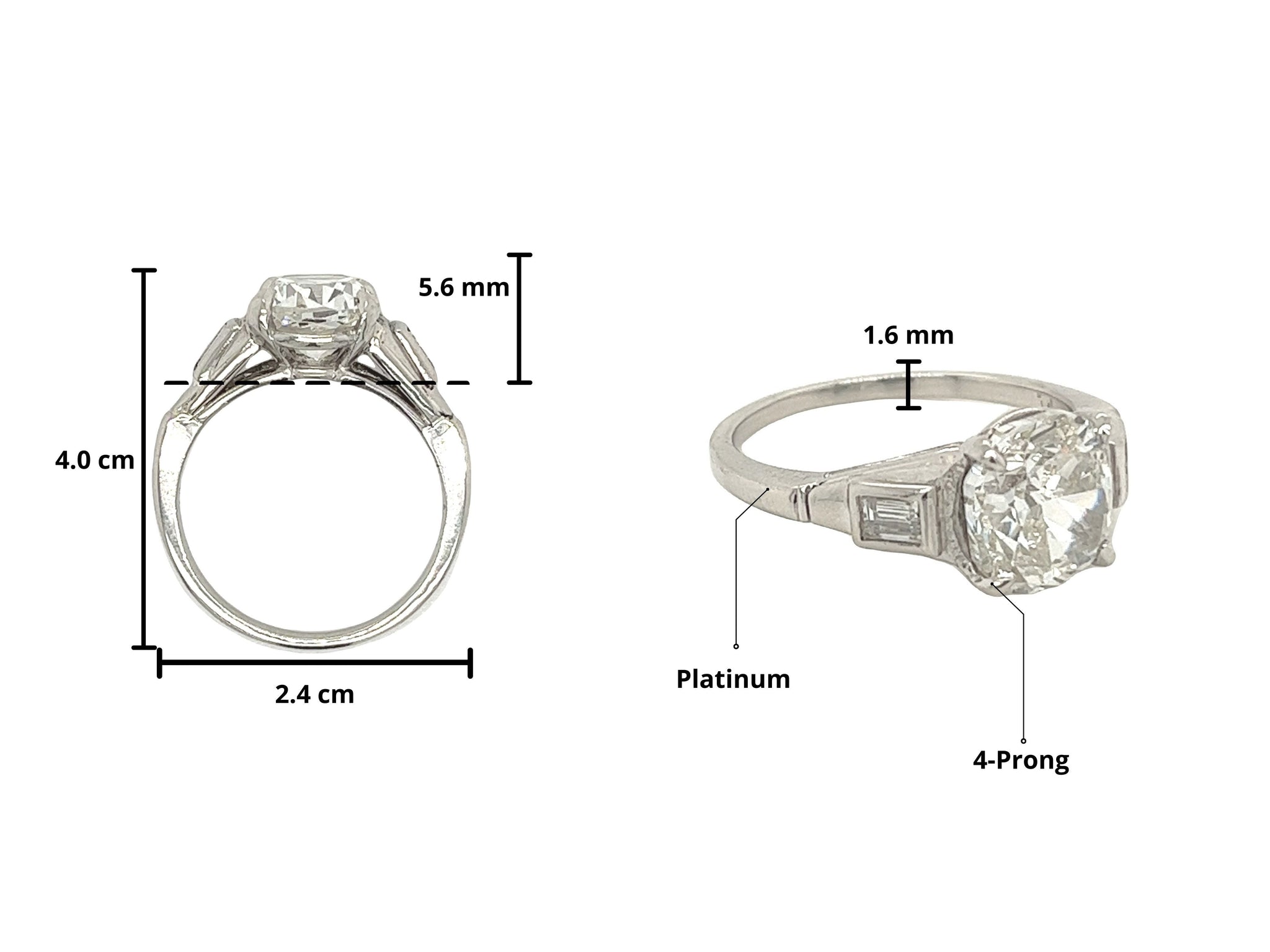 3 carat, H, VVS2, Lab Grown Diamond 3-Stone Platinum Ring