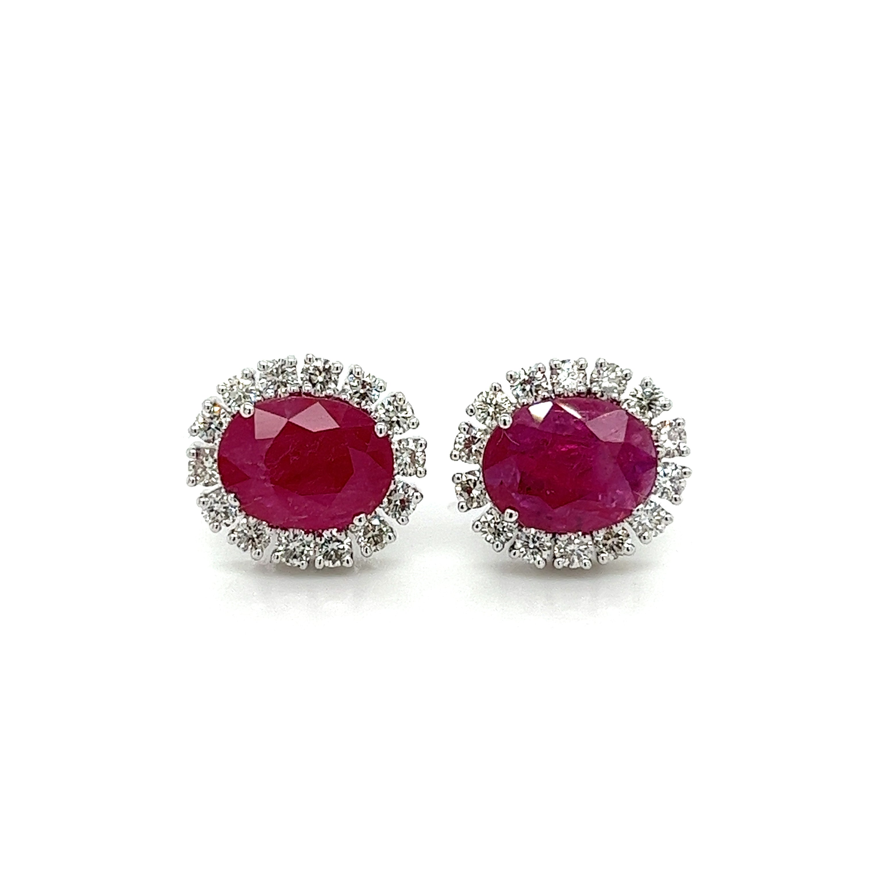 3.5 Carat No Heat Oval Cut Ruby Earrings With Round Diamond Halo-Earrings-ASSAY