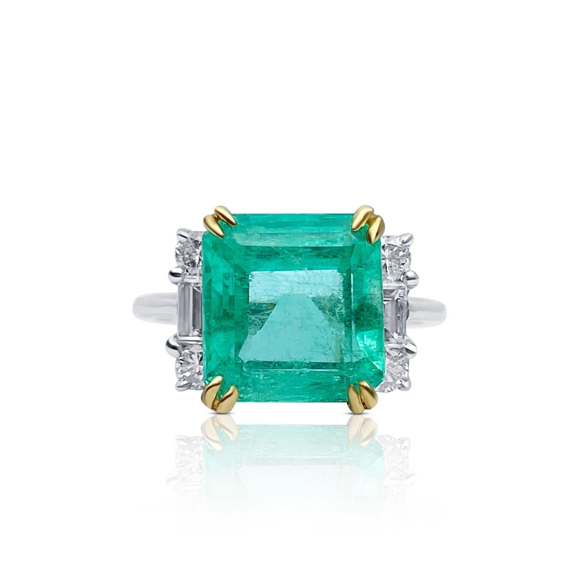 4.65 Carat Emerald Cut Colombian Emerald Ring in Thin 18k White and Yellow Gold Ring - ASSAY