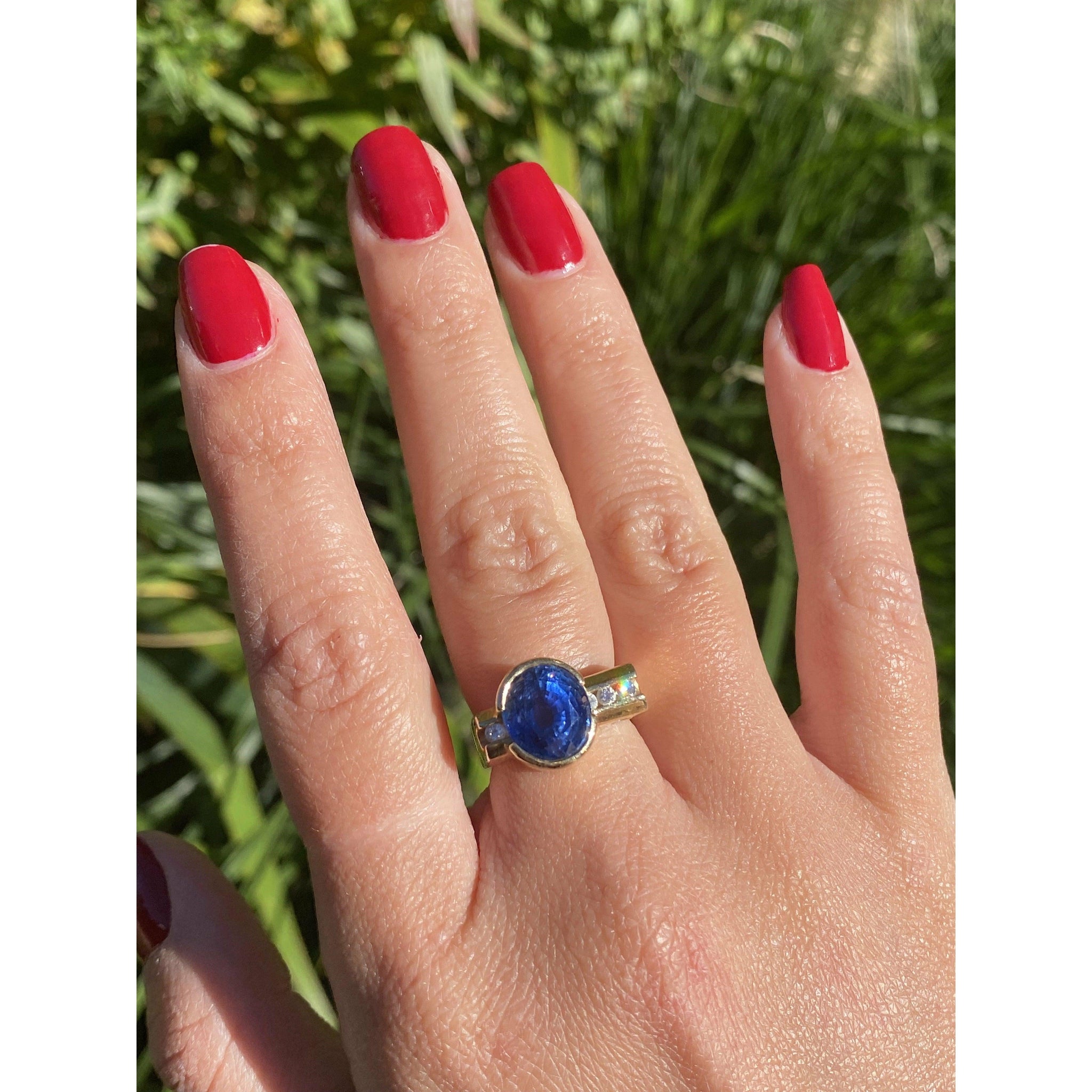 5 carat Oval Cut Ceylon Blue Sapphire Ring in 14K Solid Gold - ASSAY
