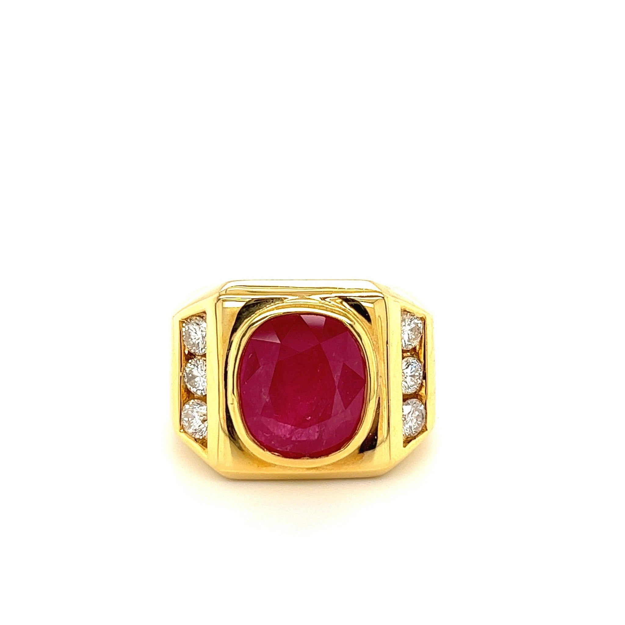 6 20 Carat GRS certified Ruby Mens Ring in 14k Yellow Gold