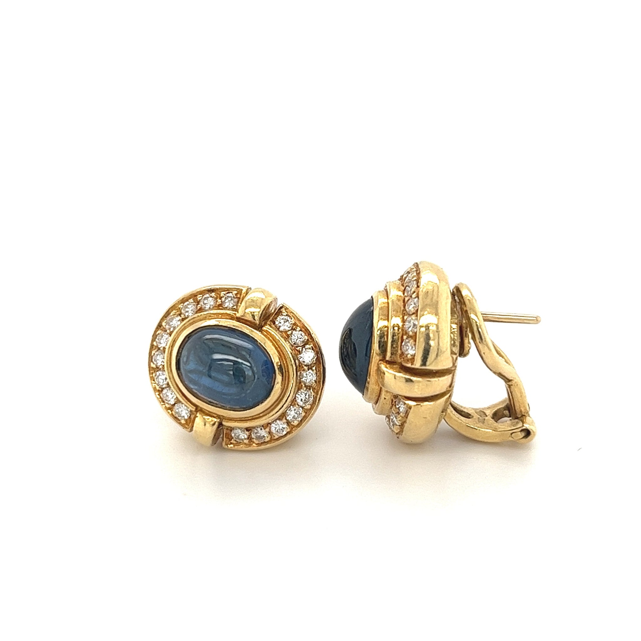 7 carat Cabochon Blue Sapphire Lever Back Stud Earrings in 18K Gold-Earrings-ASSAY