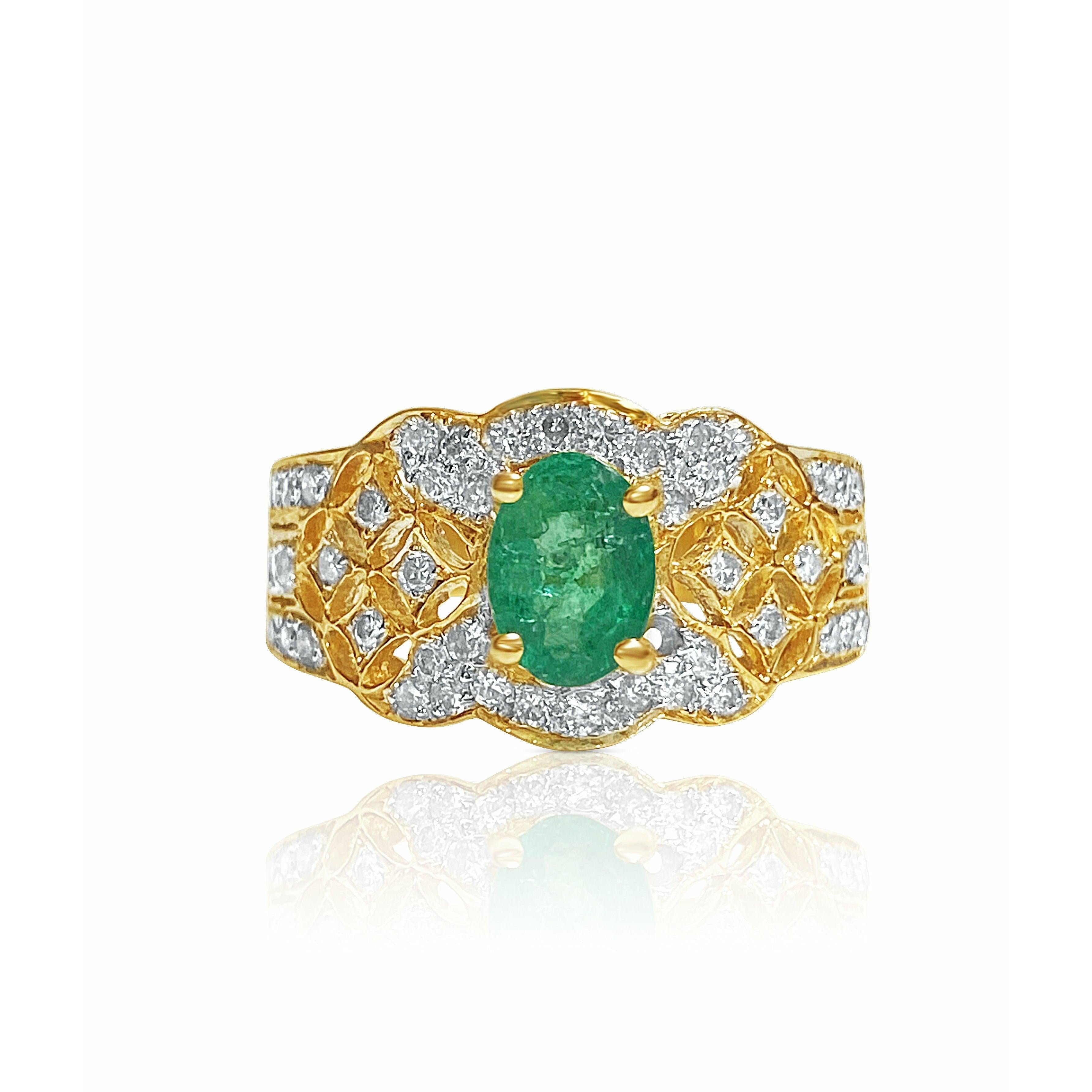 Art Deco Natural Emerald and Diamond Stackable Ring - ASSAY