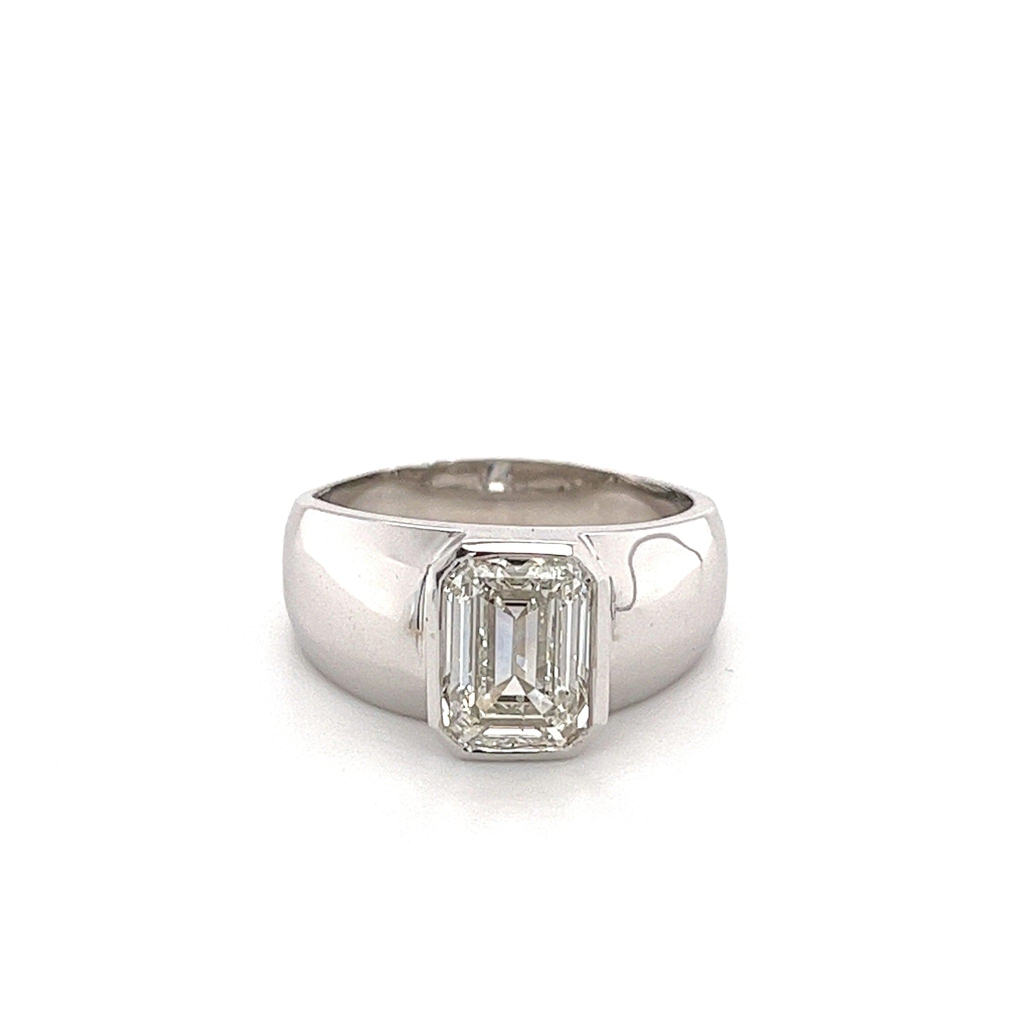 Bezel Set 2 Carat Emerald Cut Lab grown Diamond Ring in 14K White Gold-Rings-ASSAY