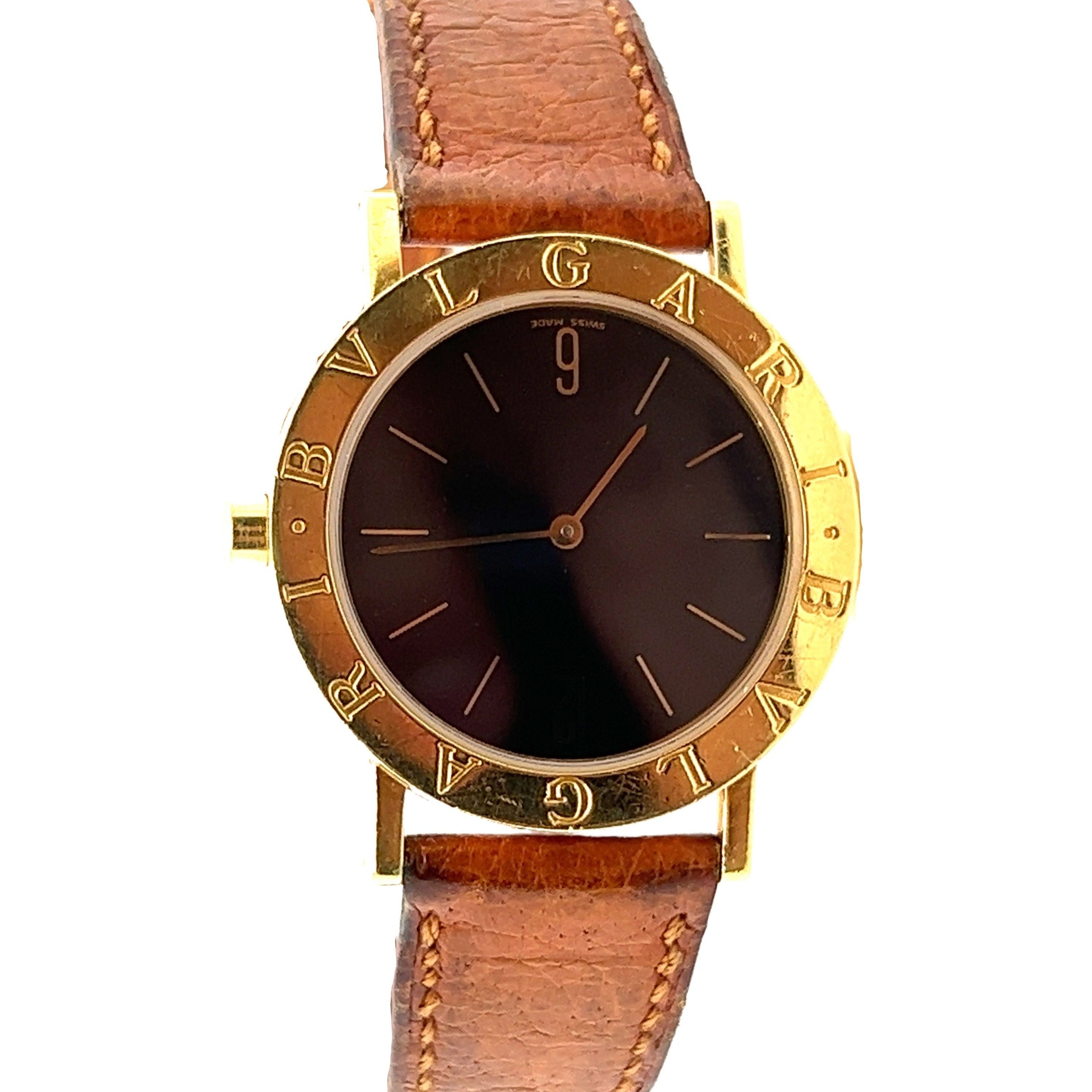 Bvlgari Vintage Mens Watch Ref. BB30 GI in 18K Yellow Gold & Leather Strap-Watches-ASSAY