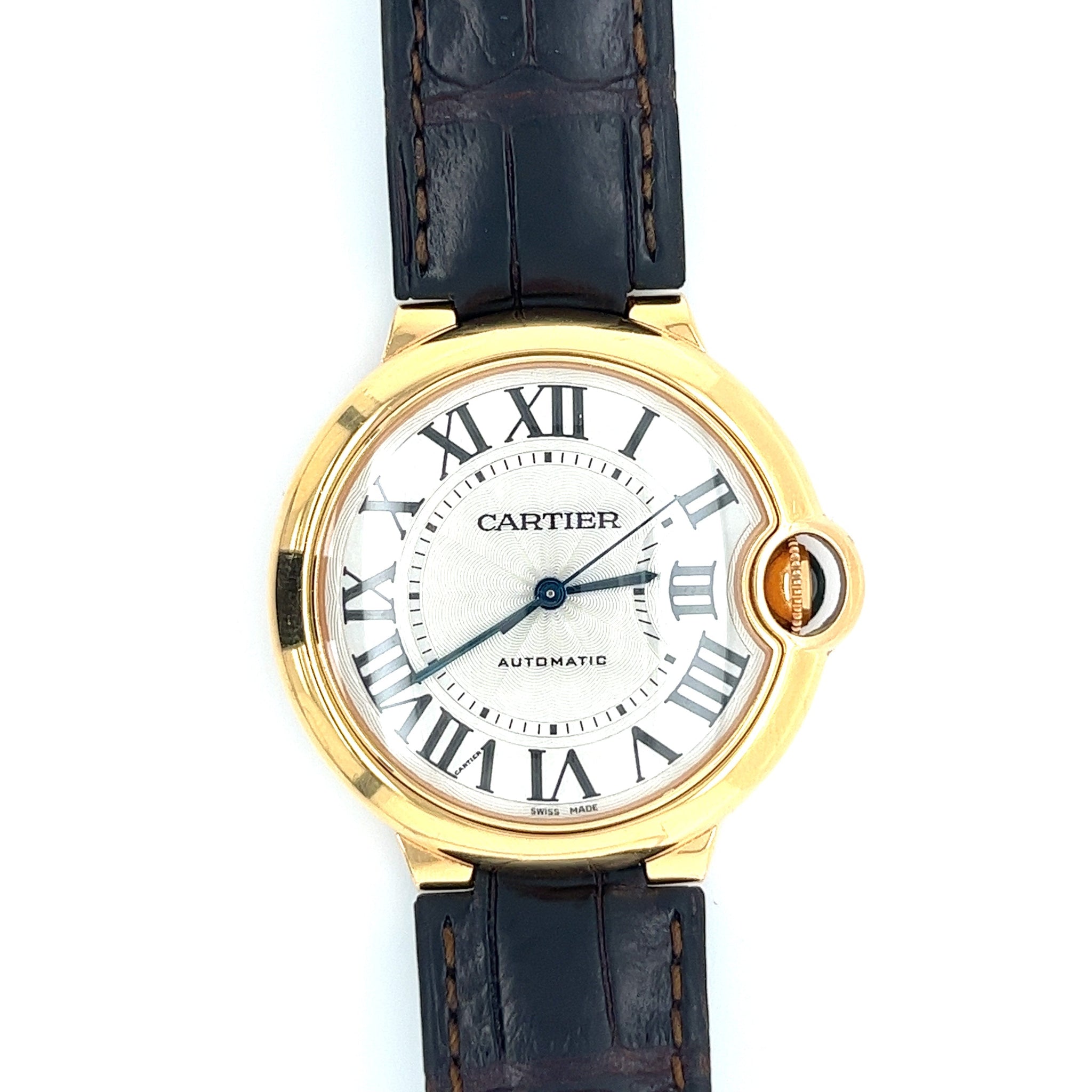 Cartier Ballon Bleu 36mm Automatic Watch Ref. 3003 in 18K Gold With Leather Strap | Full Set With Box & Papers-Watches-ASSAY