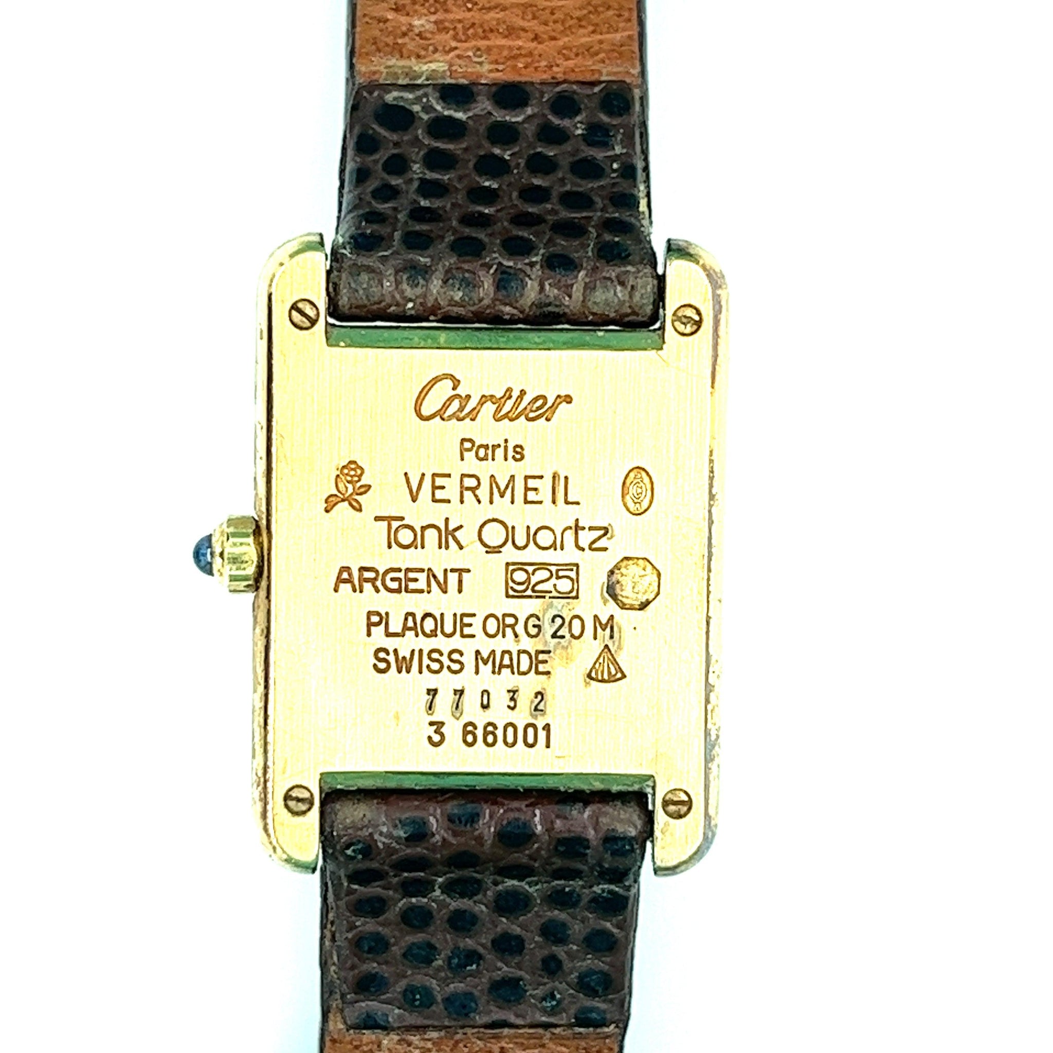 Cartier Vermeil Tank Quartz Argent 3 66001 with Leather Strap