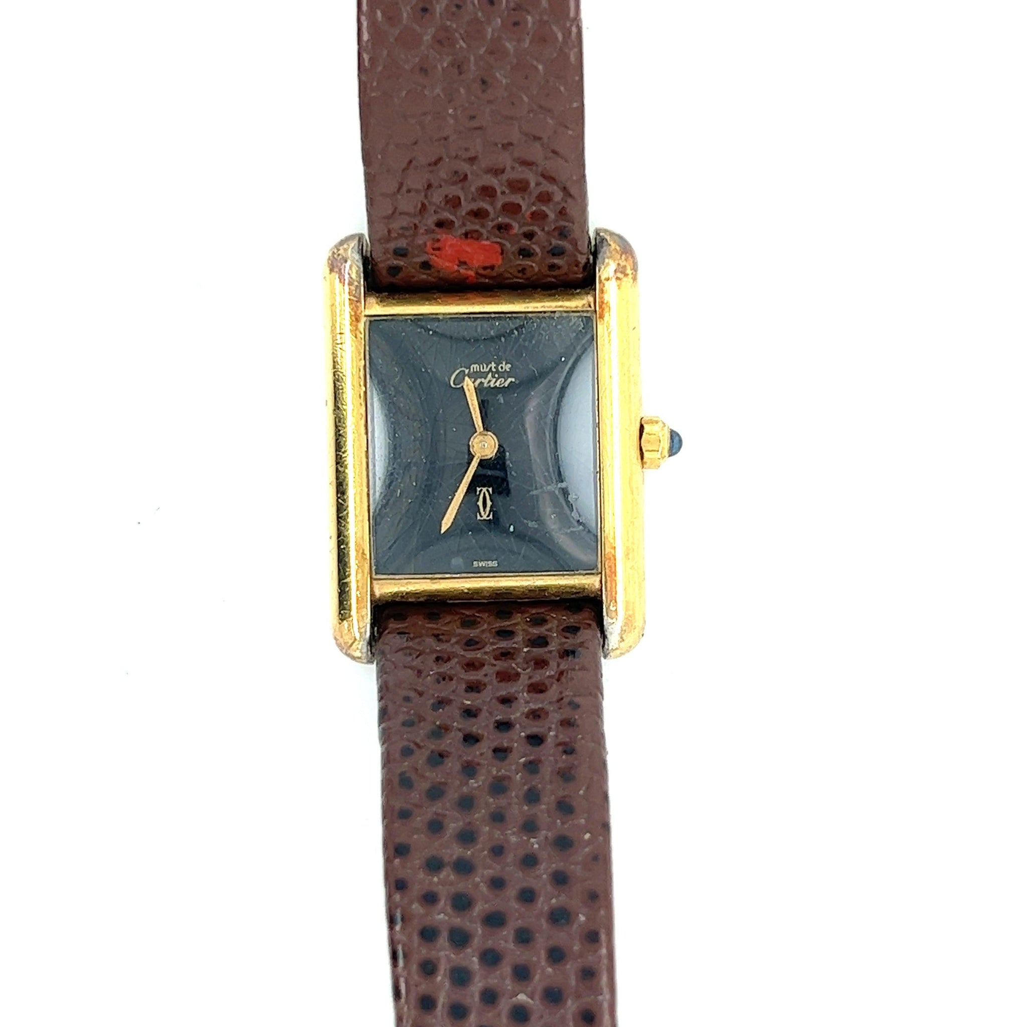 Cartier Vermeil Tank Quartz Argent 3 66001 with Leather Strap Watch-Watch-ASSAY