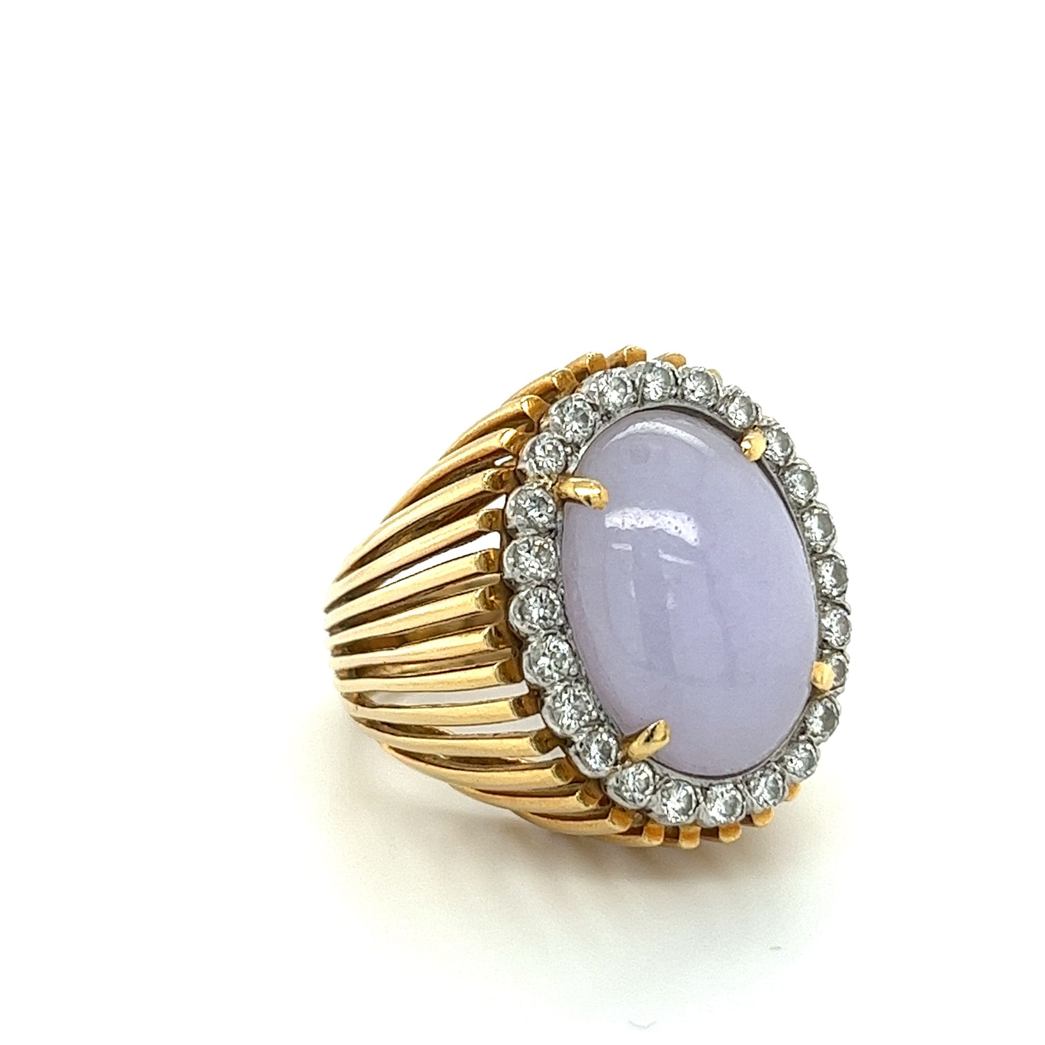 Certified 18K Gold Lavender Jade and Round Diamond Halo Ring-Rings-ASSAY