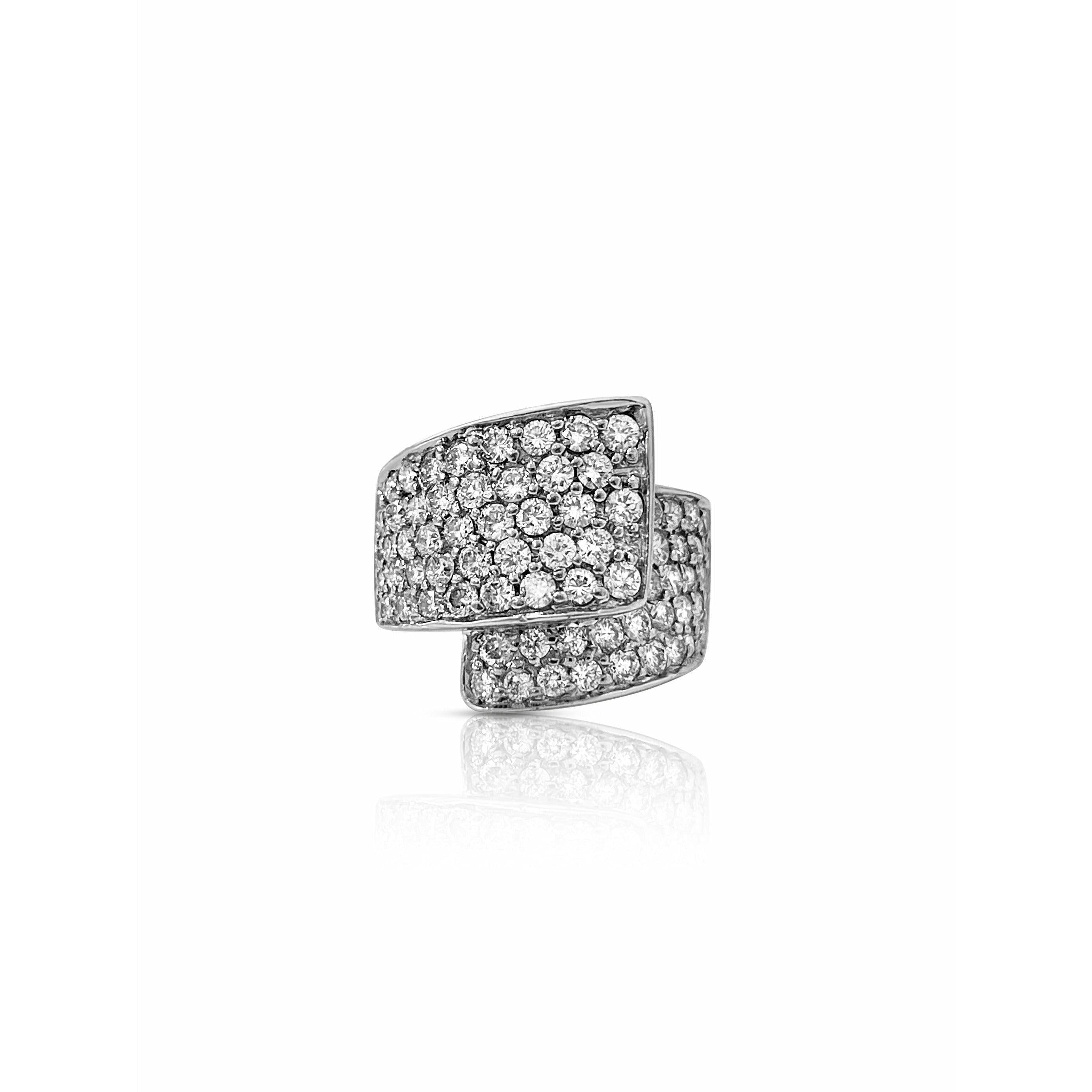 Curved Natural Round Diamond Pave Overlap Ring in 14k White Gold - ASSAY
