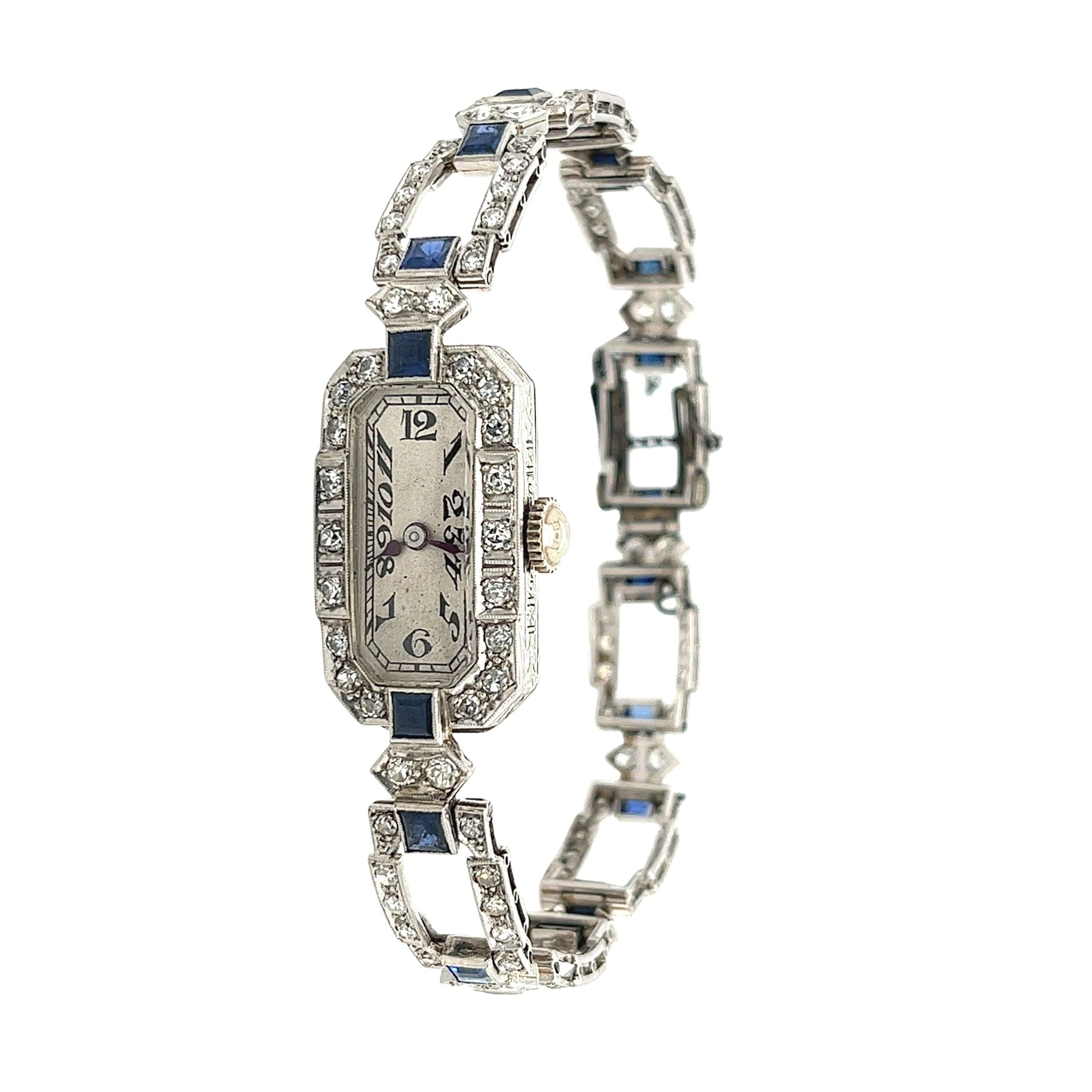 Diamond and Blue Sapphire Eterna Art Deco Watch in Platinum-Watch-ASSAY