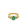 Emerald Cut Natural Emerald and Channel Set Diamond in 18k Yellow Gold Ring - Rings