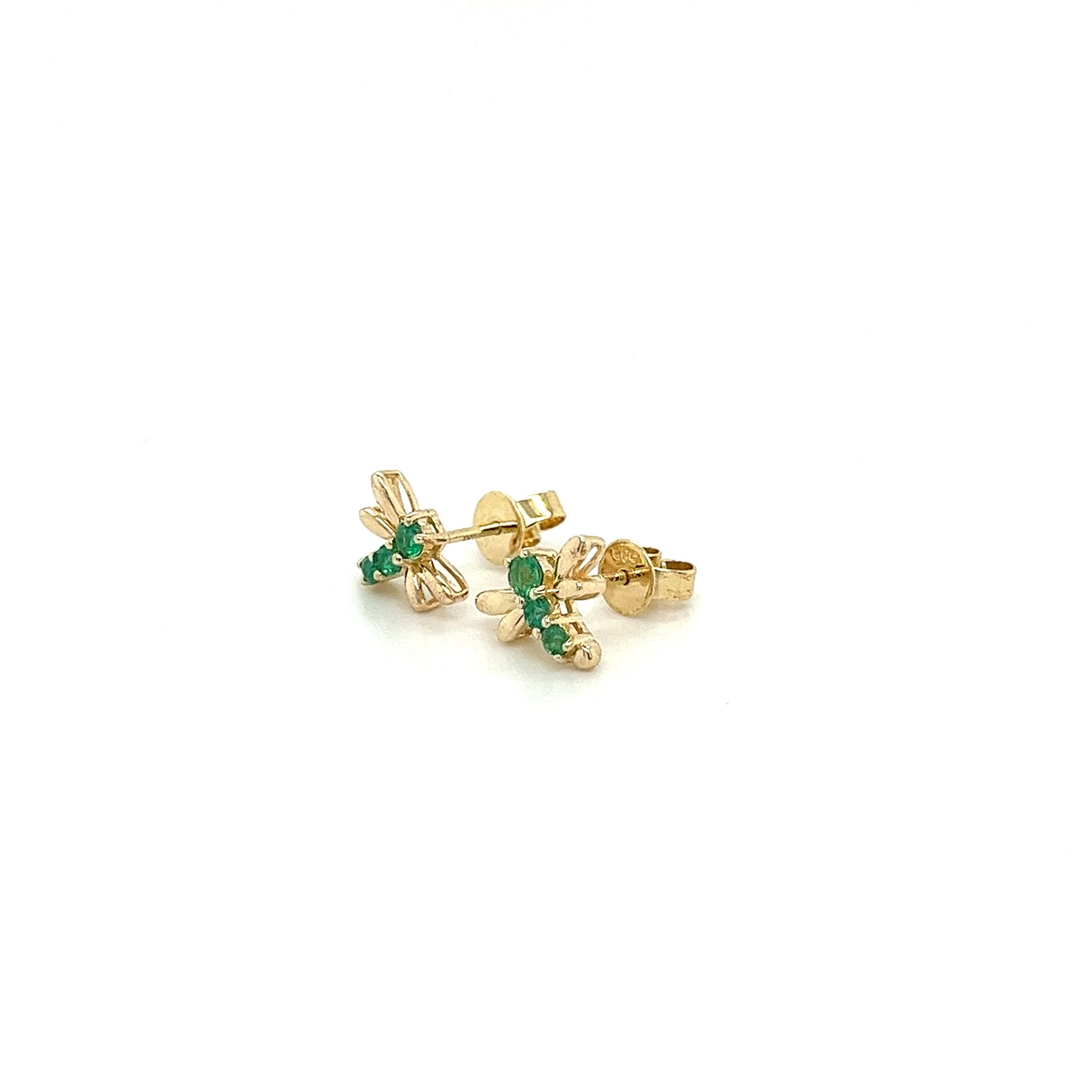 Emerald Butterfly Stud Earrings in 14K Gold-Earrings-ASSAY