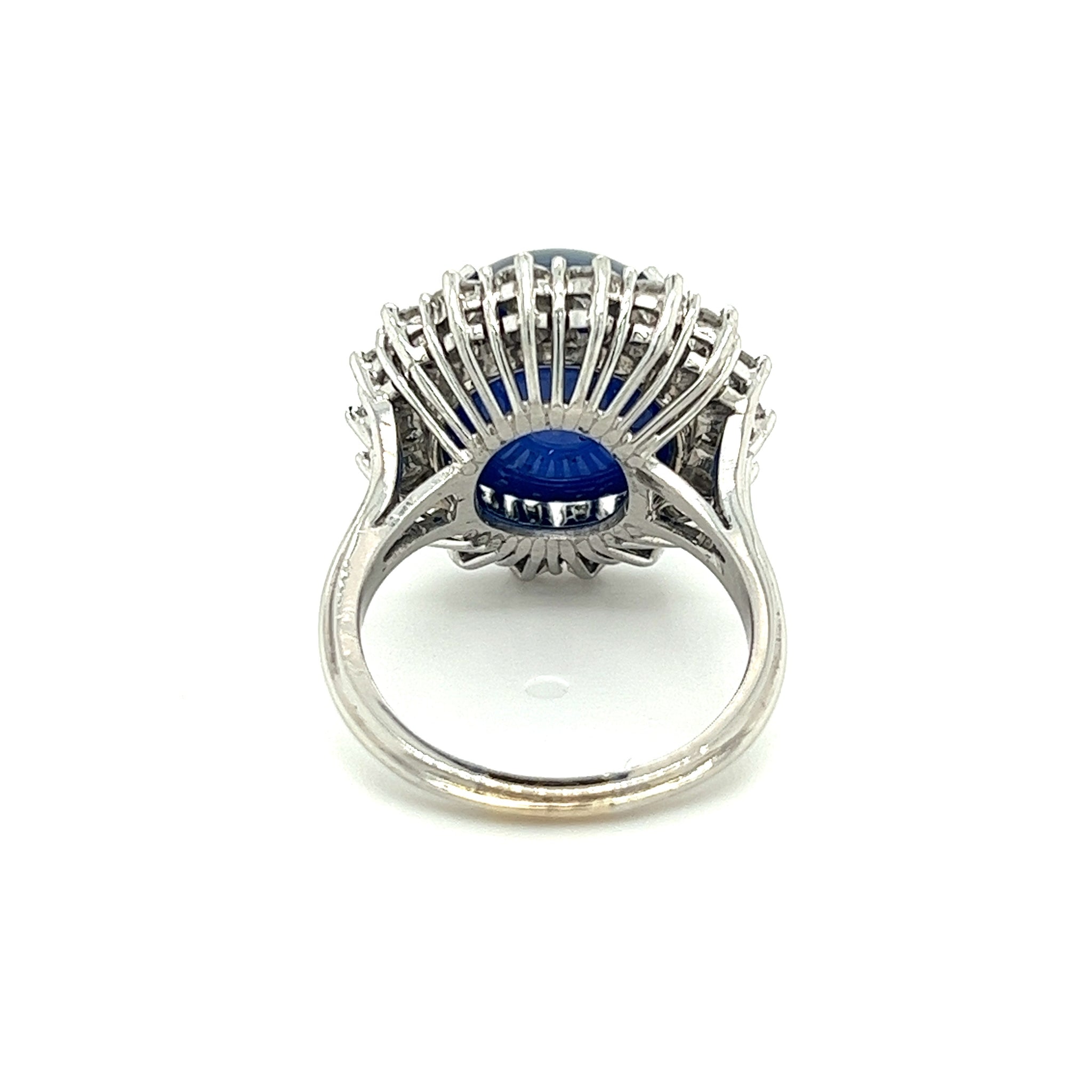 GIA Certified 25 Carat Cabochon Blue Sapphire & Diamond Halo Ring in Platinum-Sapphire ring-ASSAY