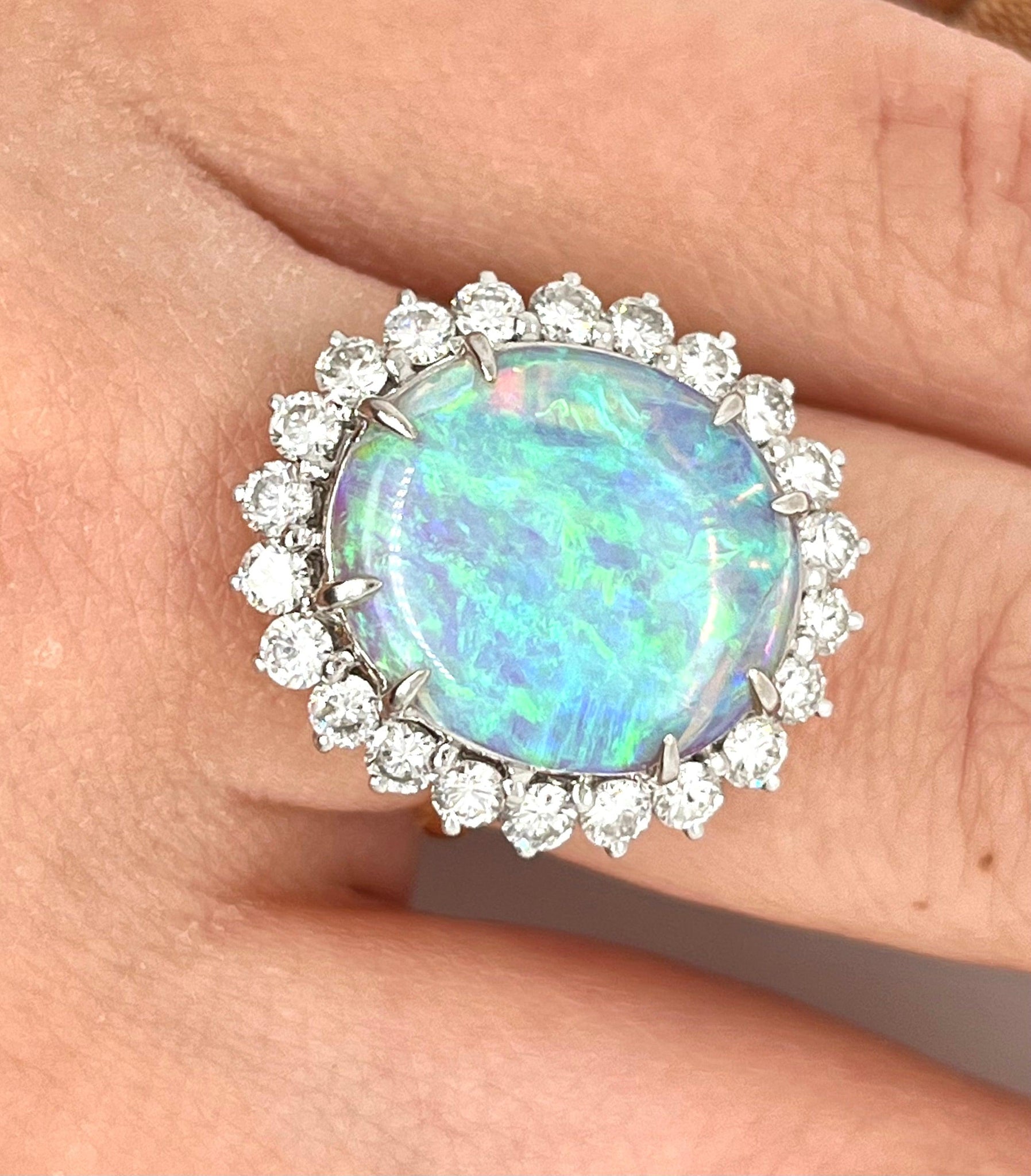 GIA Certified 4.09-carat White Opal and Diamond Halo in Platinum and Gold Ring-Assay Jewelers-ASSAY