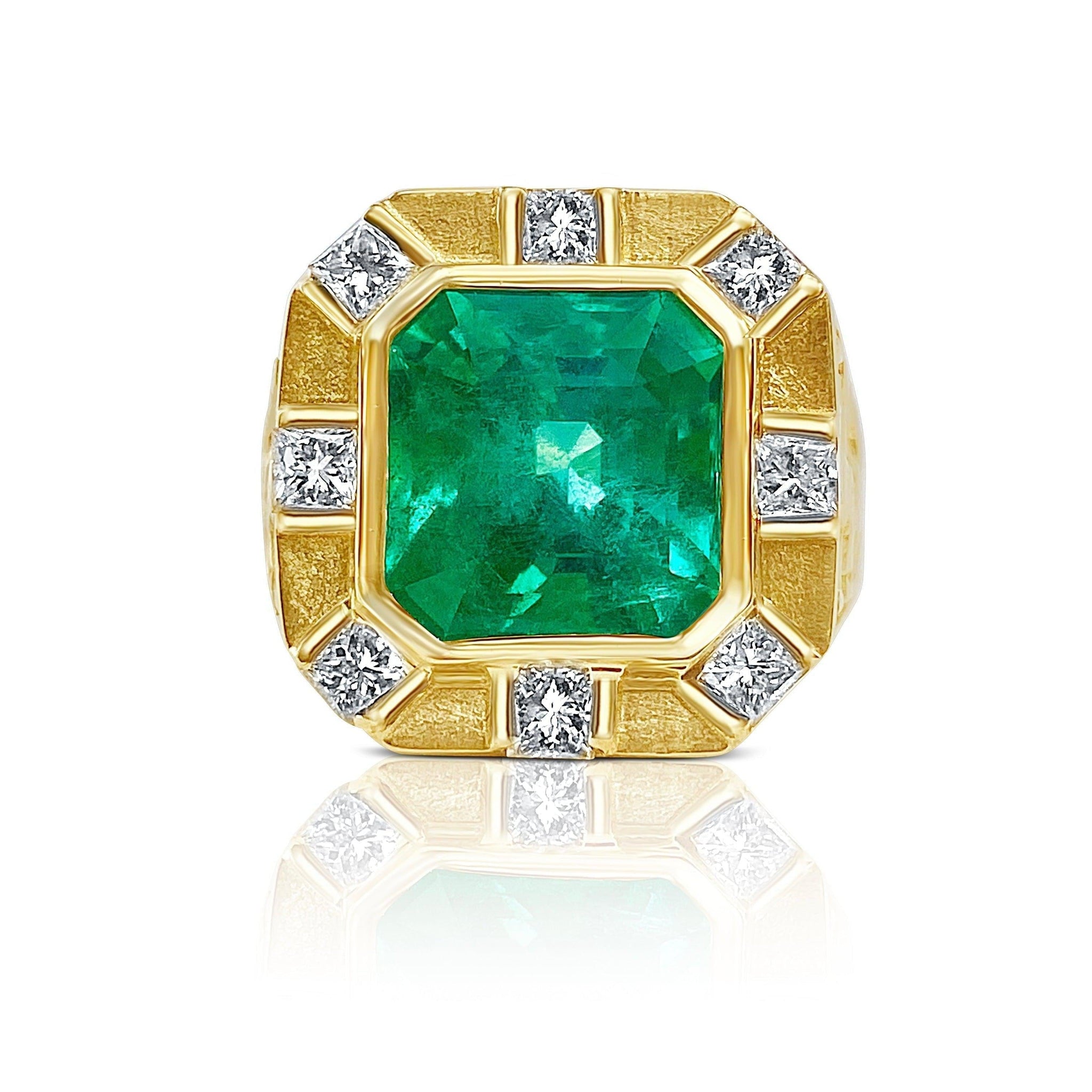 5 Carat Colombian Emerald Unisex Ring in Textured Gold Setting - ASSAY