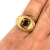 GIA Certified Cushion Cut Brown Chrysoberyl Mens Ring With Matte Textured Gold Finish and Diamond Side Stones-Rings-ASSAY