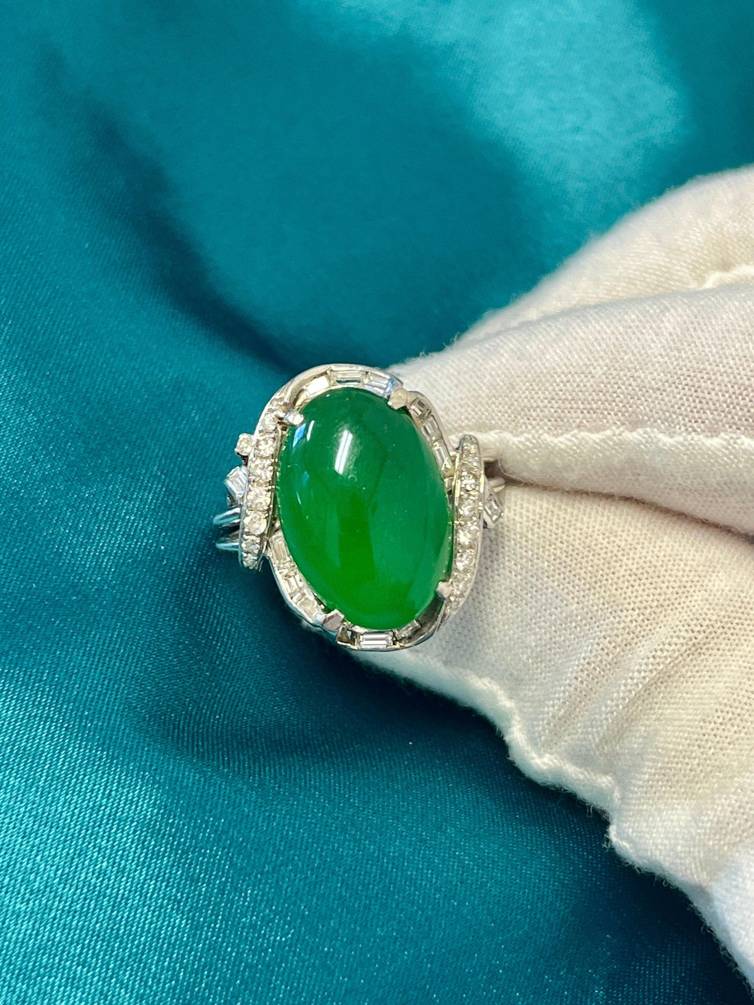 GIA Certified Imperial Untreated Type A Jadeite Jade & Diamond Ring In Platinum-Rings-ASSAY