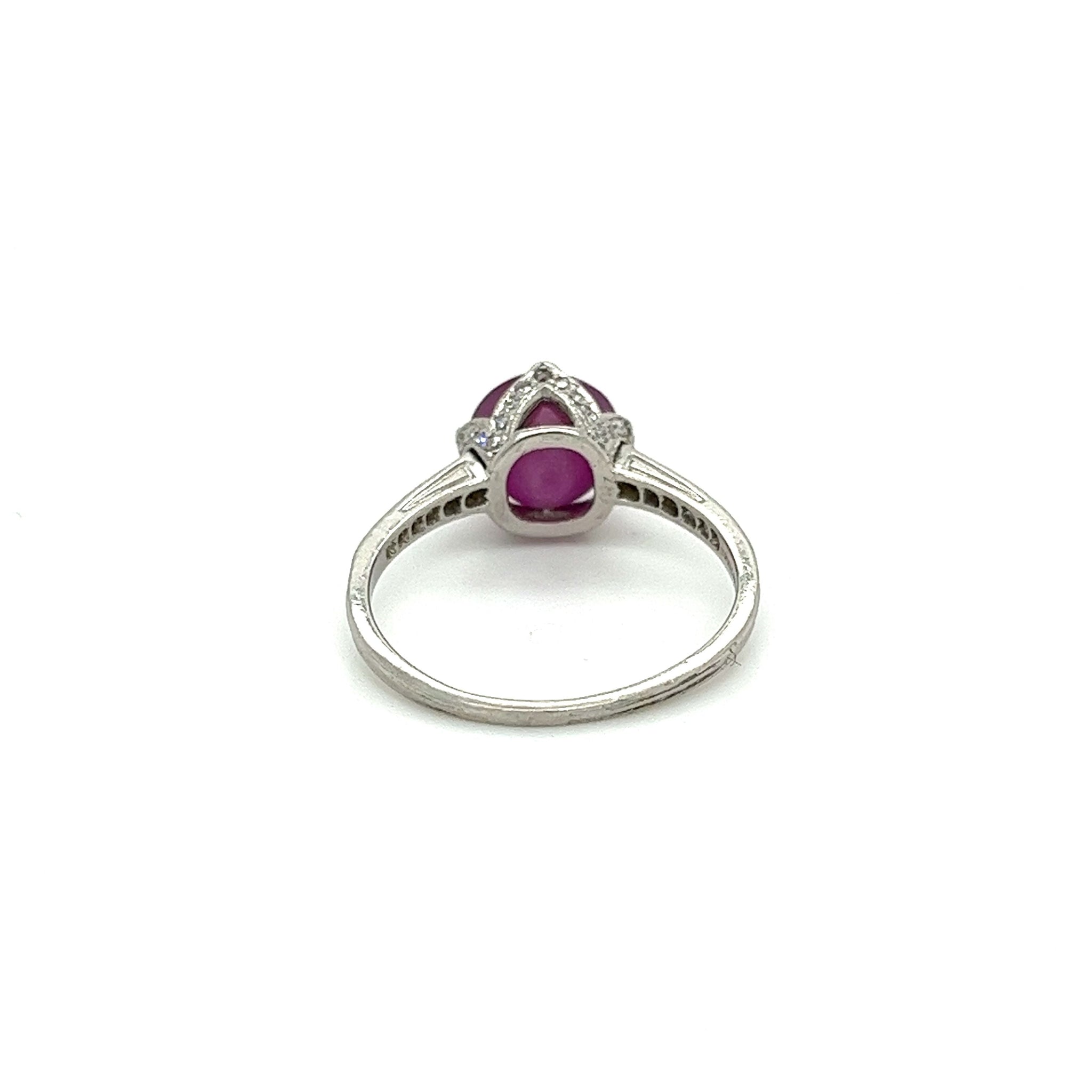 GIA Certified No Heat Star Ruby in Vintage Platinum and Diamond Ring Signed Dreicer & Co.-Rings-ASSAY