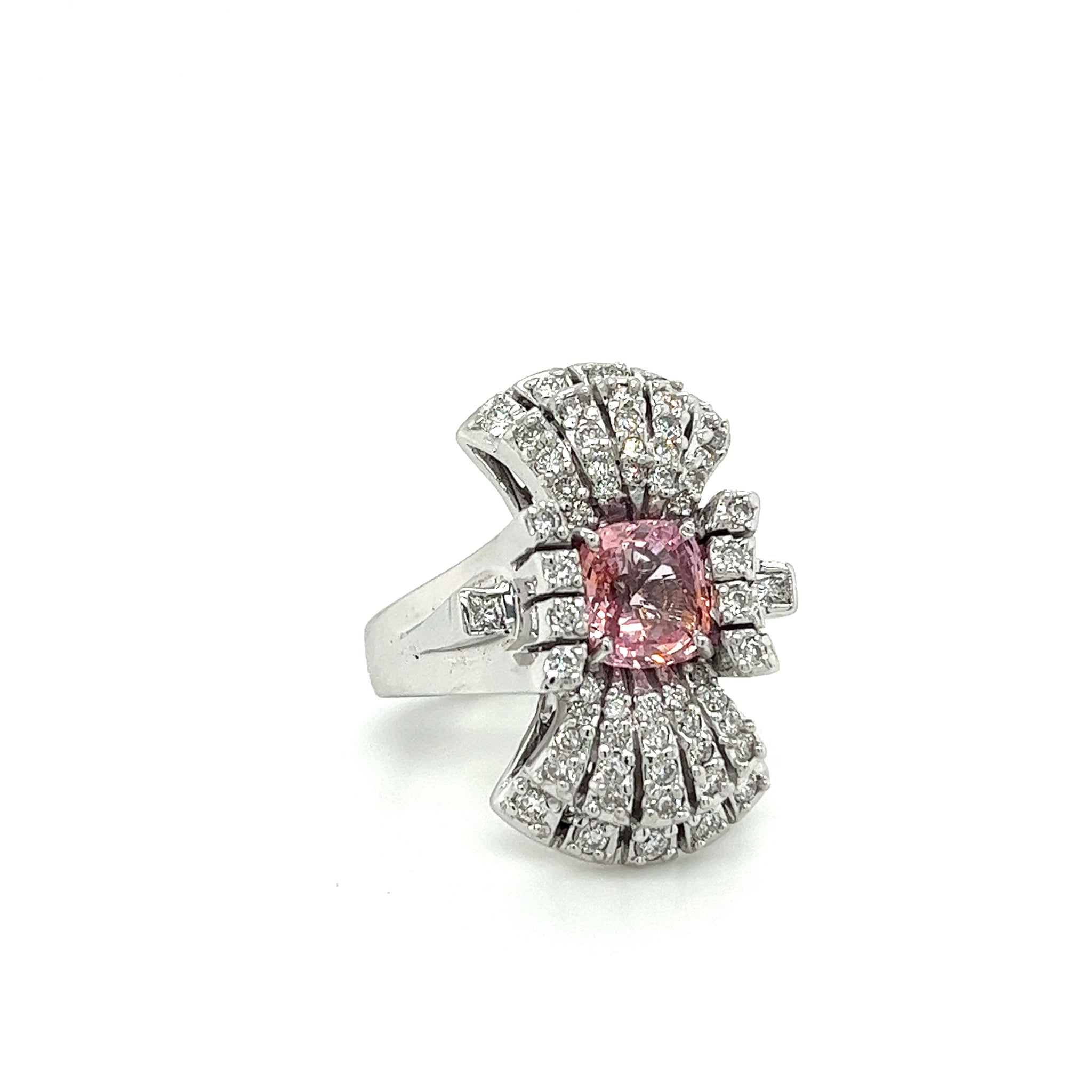 GIA Certified Pink Sapphire and Diamond Vintage 18K Gold Vertical Ring-Sapphire ring-ASSAY