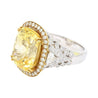 GIA Certified Vintage No Heat 17 Carat Cushion Yellow Sapphire & Diamond Halo Floral Filigree Cocktail Ring-Rings-ASSAY