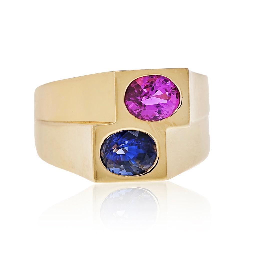 GIA certified Blue and Pink Sapphire Mens Ring in 18k solid gold - ASSAY