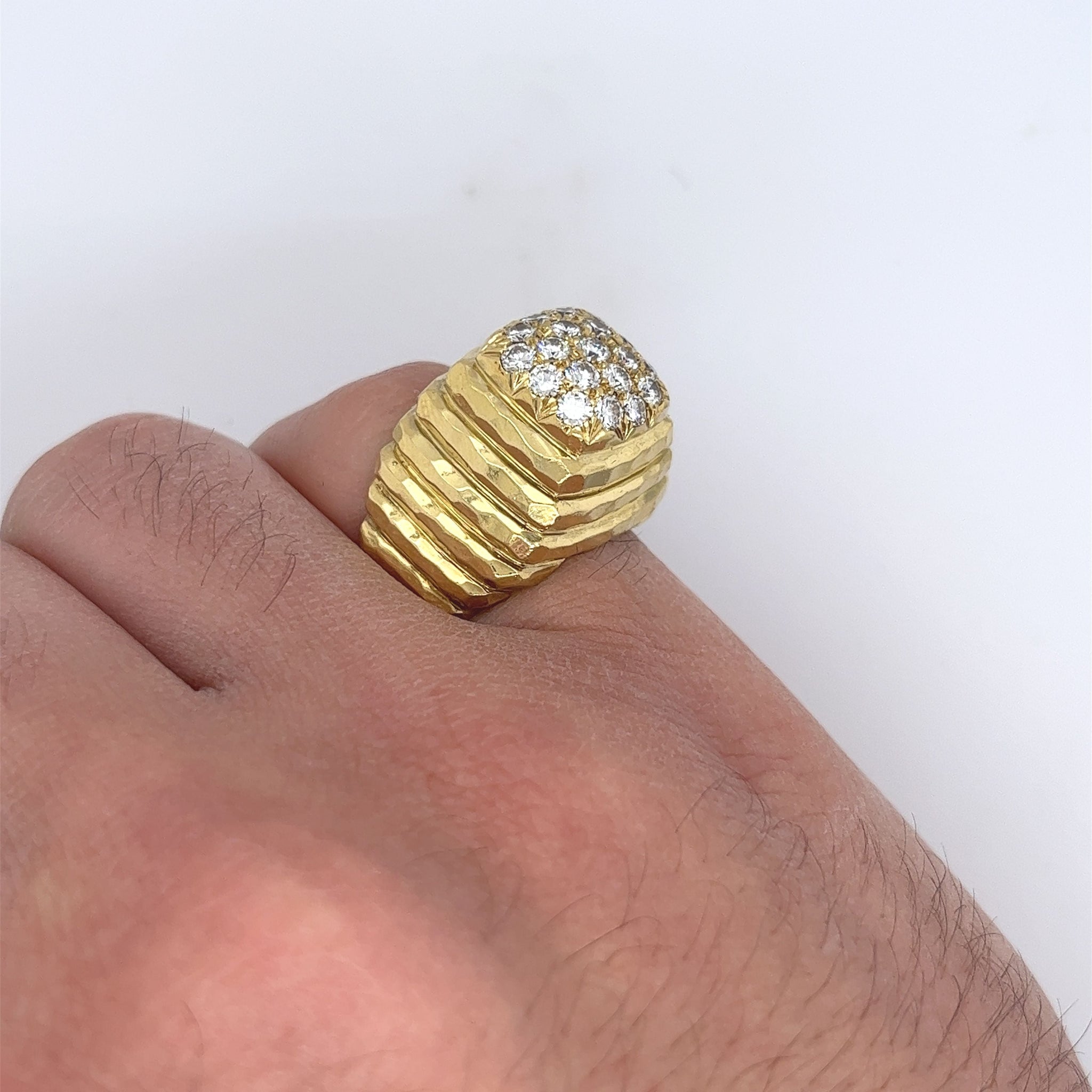 Henry Dunay Diamond Cluster Ring in 18K Ribbed Textured Yellow Gold-Rings-ASSAY