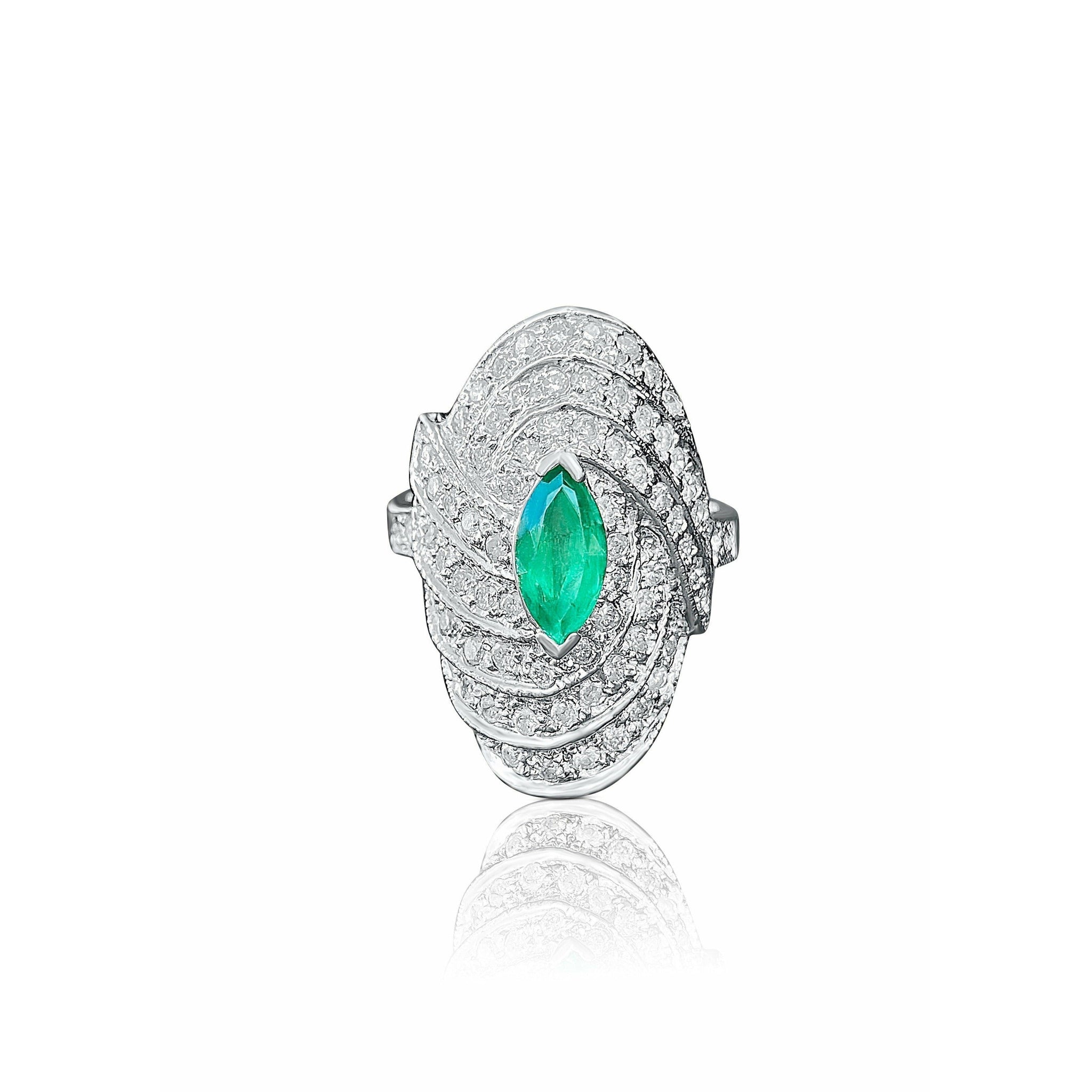 Marquise Cut Emerald and Diamond Dome Ring - ASSAY