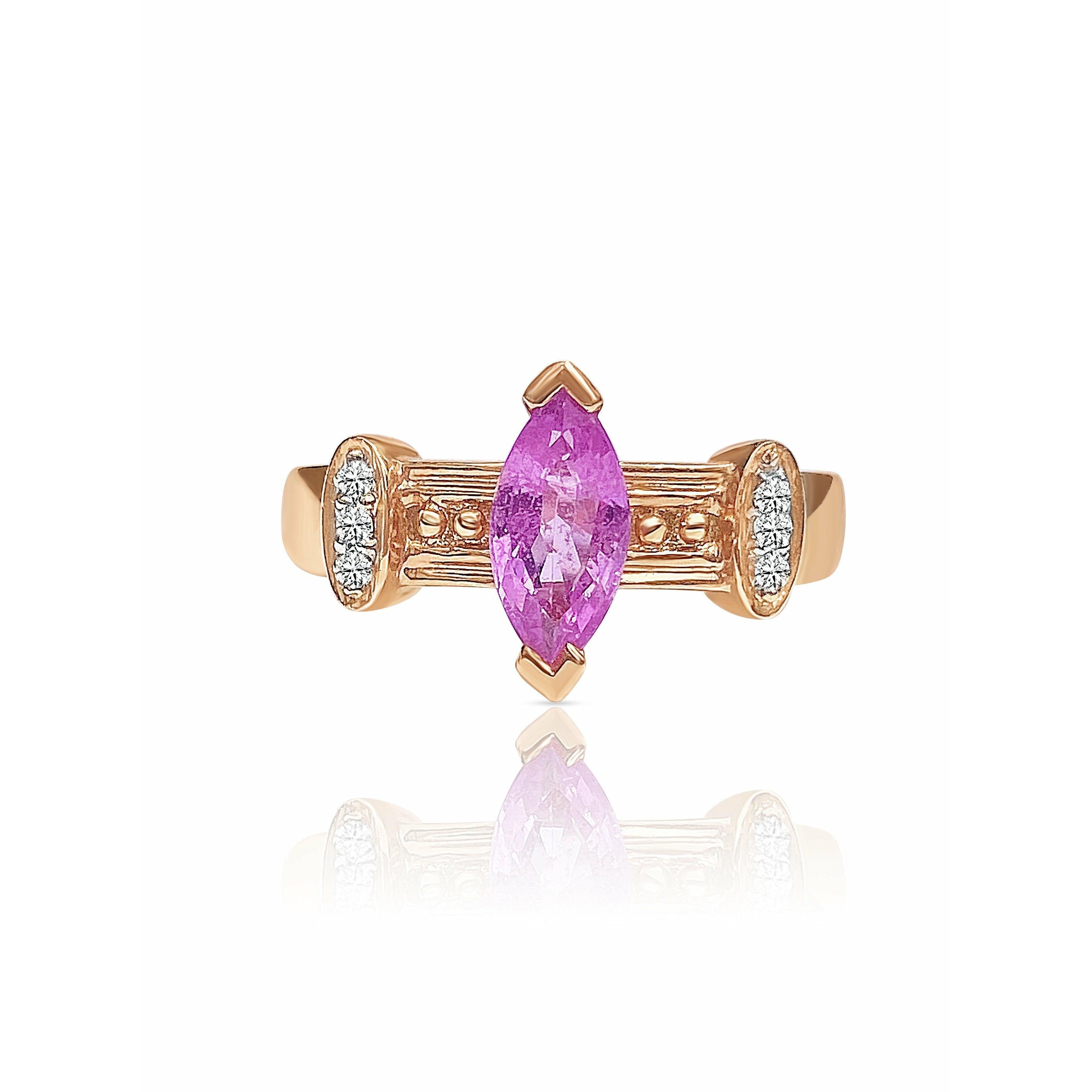 Marquise Cut Pink Sapphire in 14k Rose Gold Retro Style Ring - ASSAY