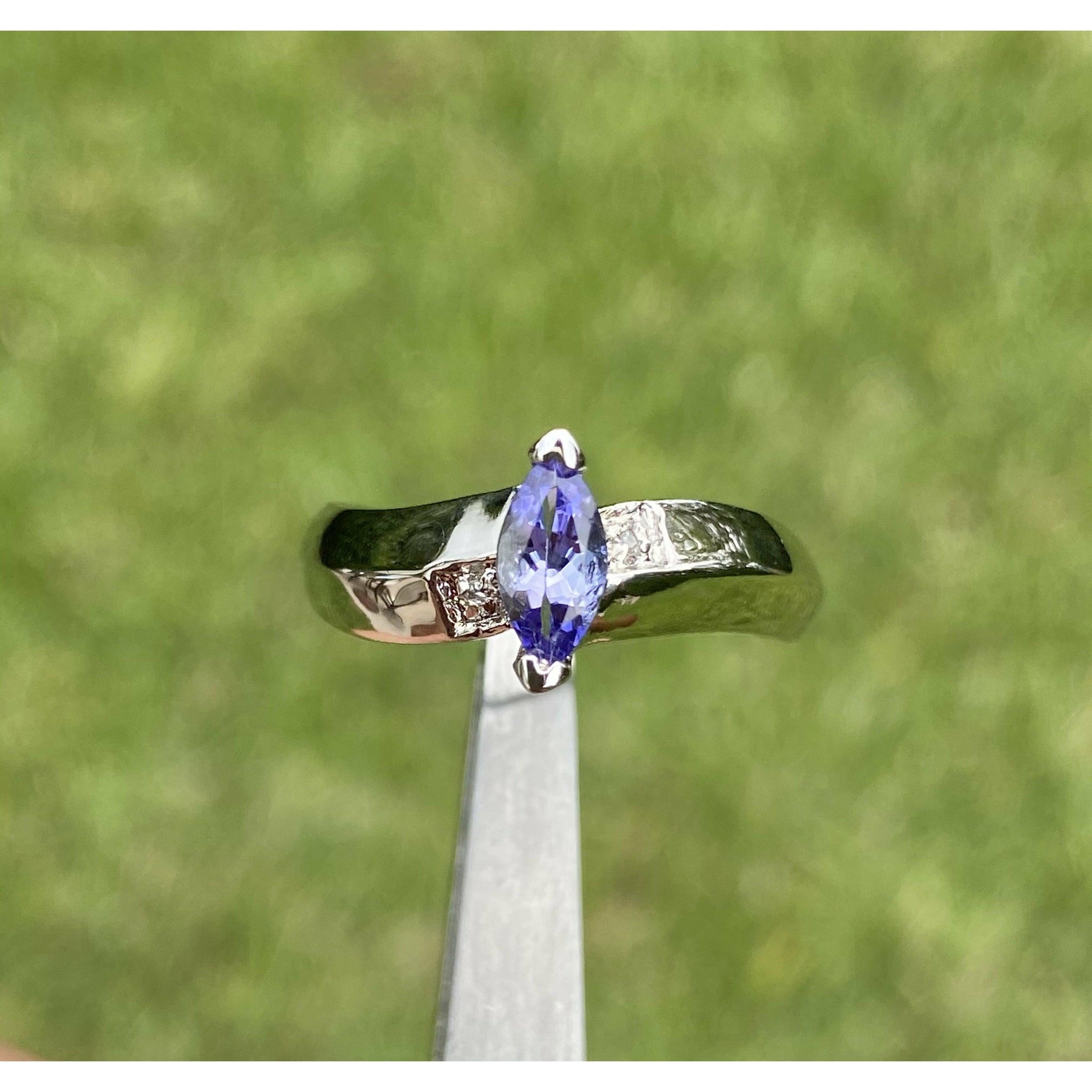 Marquise cut Violet Tanzanite in 14k White Gold Ring - ASSAY