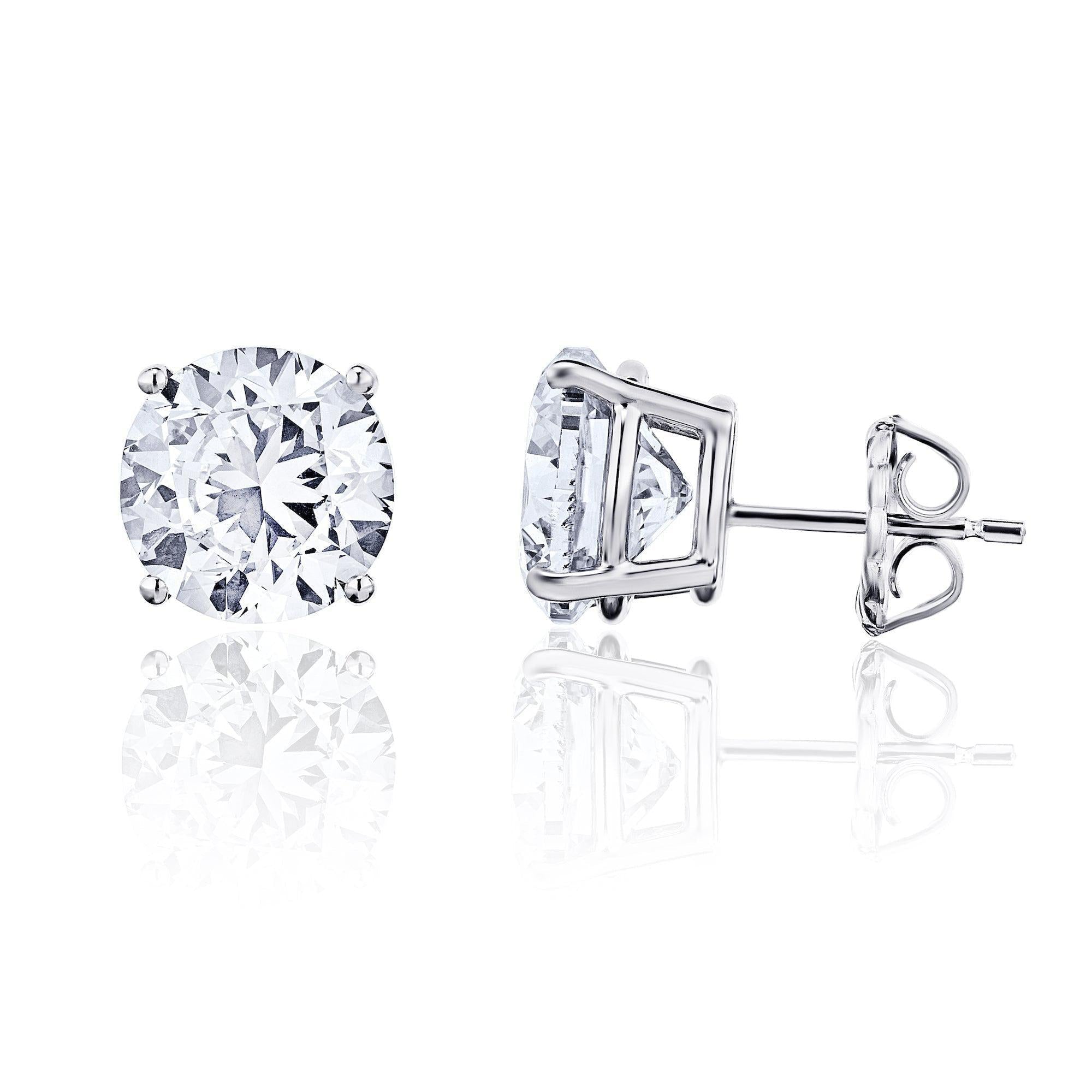 Mens 3 Carat Round Lab Grown Diamond Single Stud Earrings in White Gold - 4 Prong