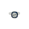 Natural 1.40 Carat Round Cut Diamond With Blue Sapphire Halo in Filigree Art Deco Ring Setting-Rings-ASSAY