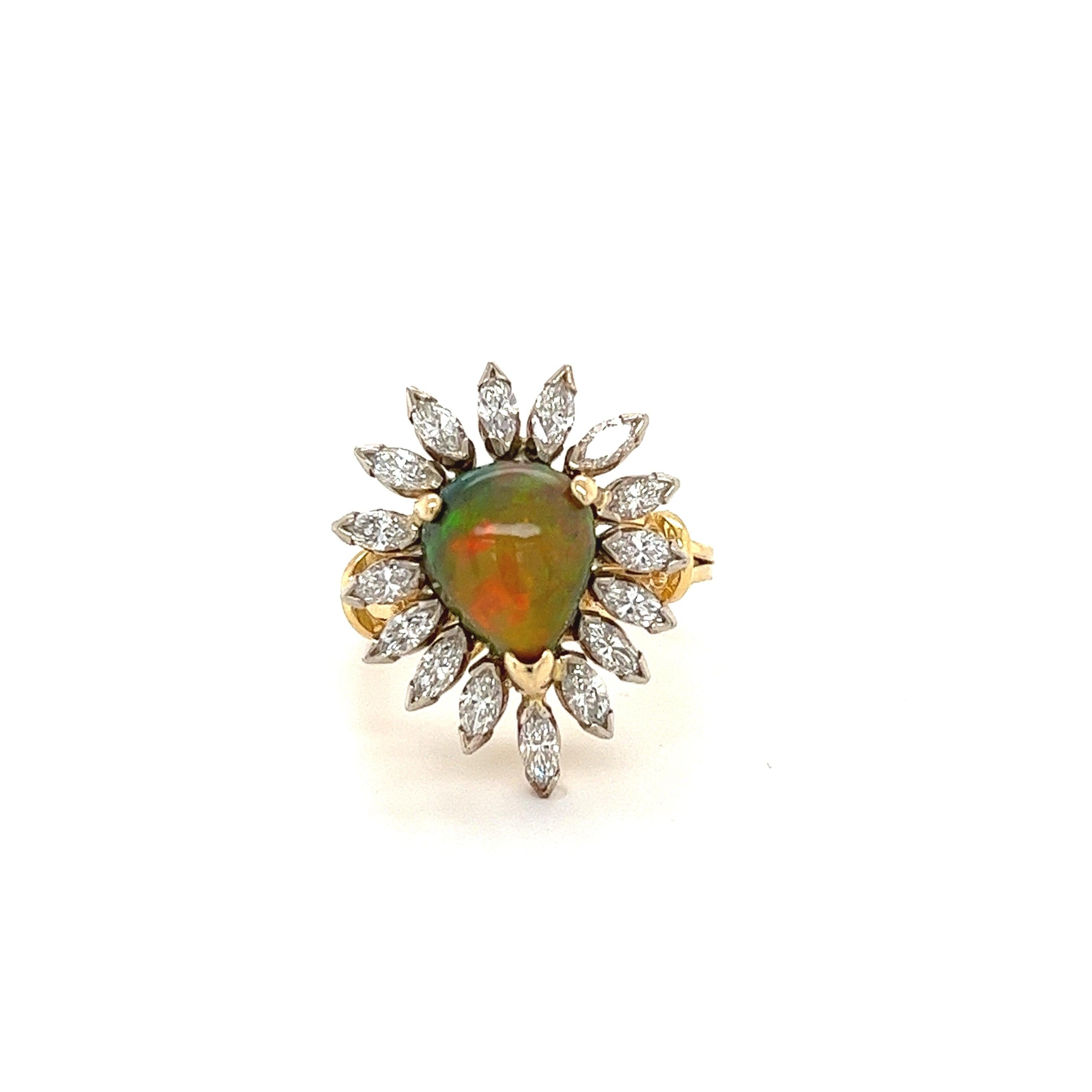 Natural Pear Shape Opal and Marquise Cut Diamond Halo Ring-Rings-ASSAY