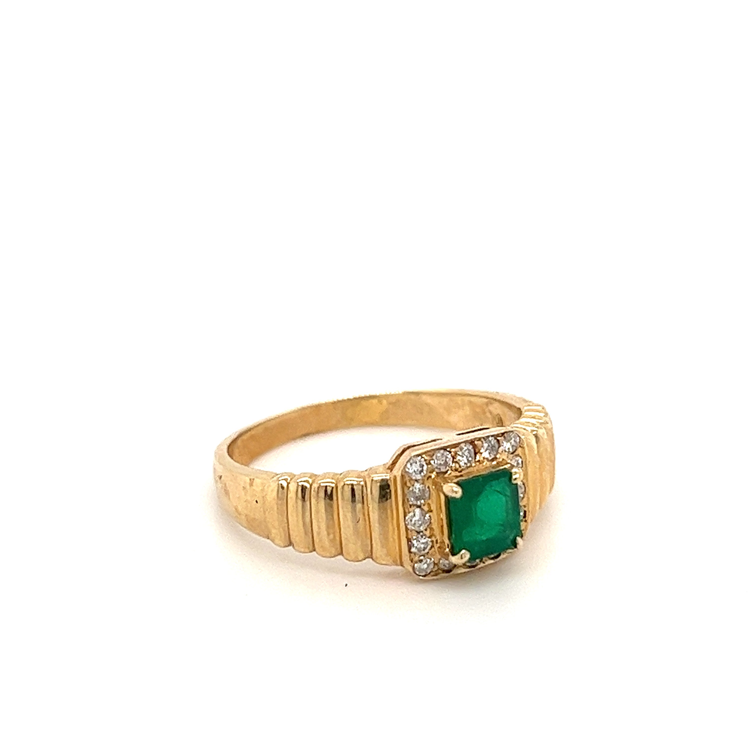 Natural Emerald and Diamond Halo 18k Yellow Gold Ring - Rings