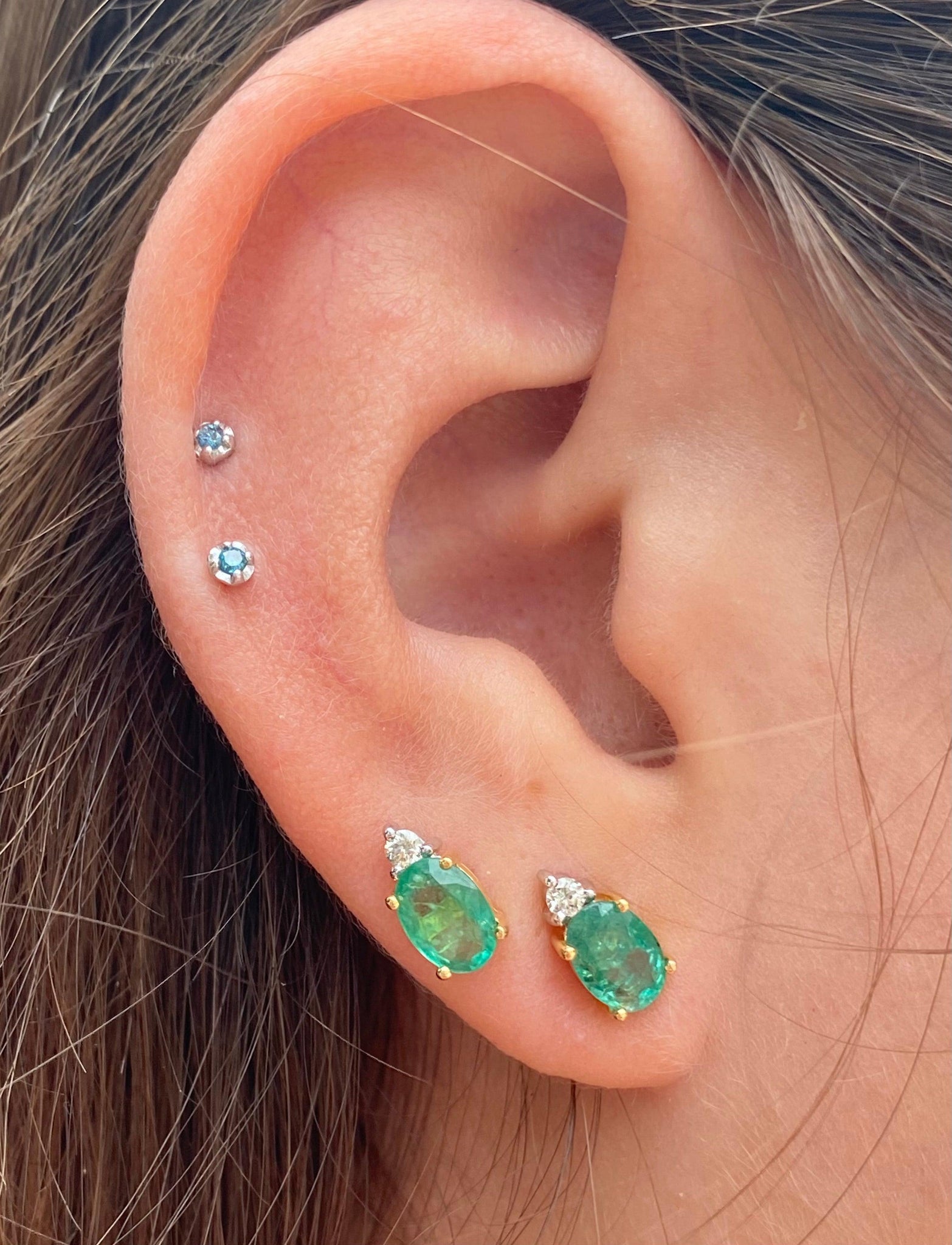 Oval Cut Natural Emerald Stud Earrings in 18k Solid Gold - ASSAY