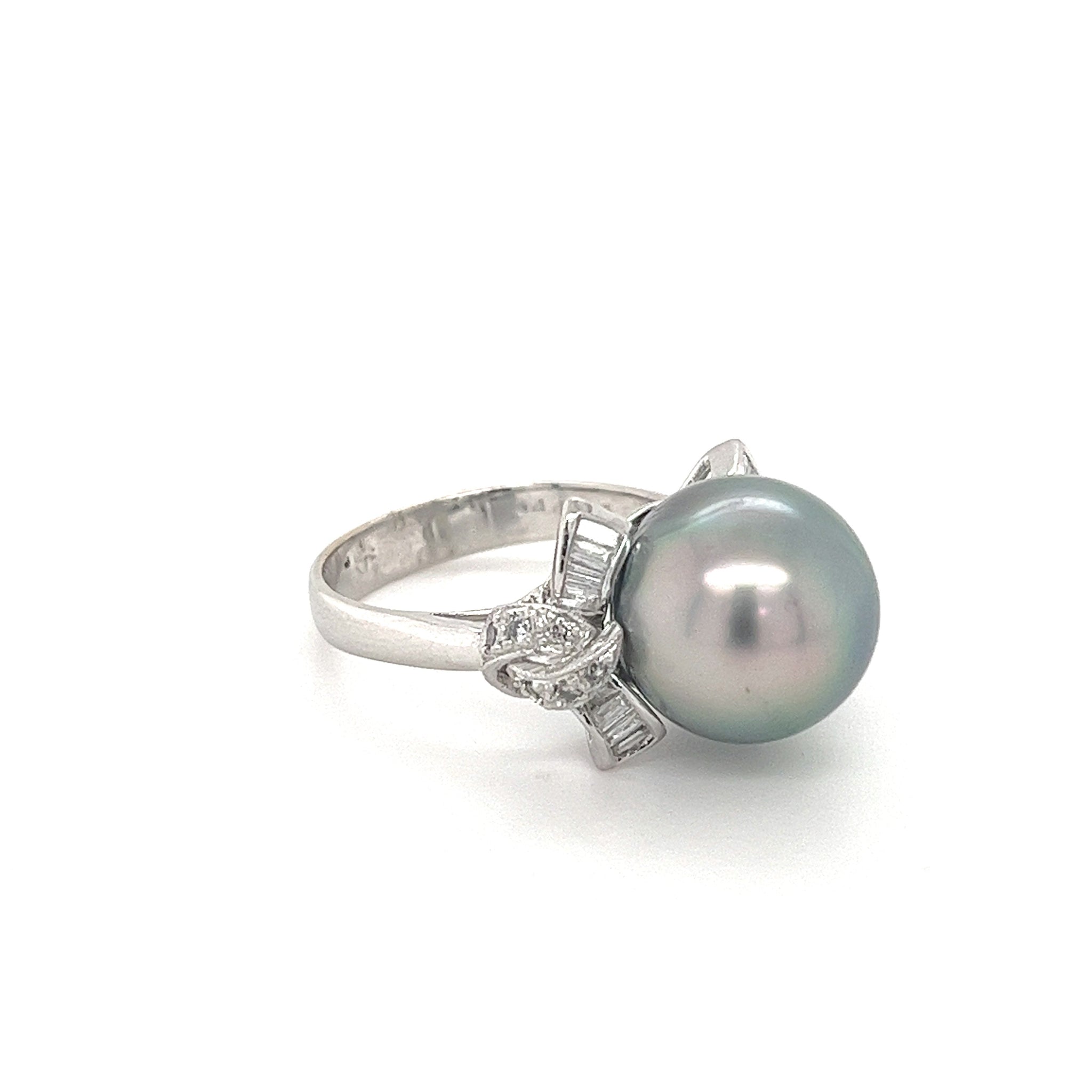 Pearl and Diamond Cocktail BowTie Style Ring in 18k White Gold-Rings-ASSAY